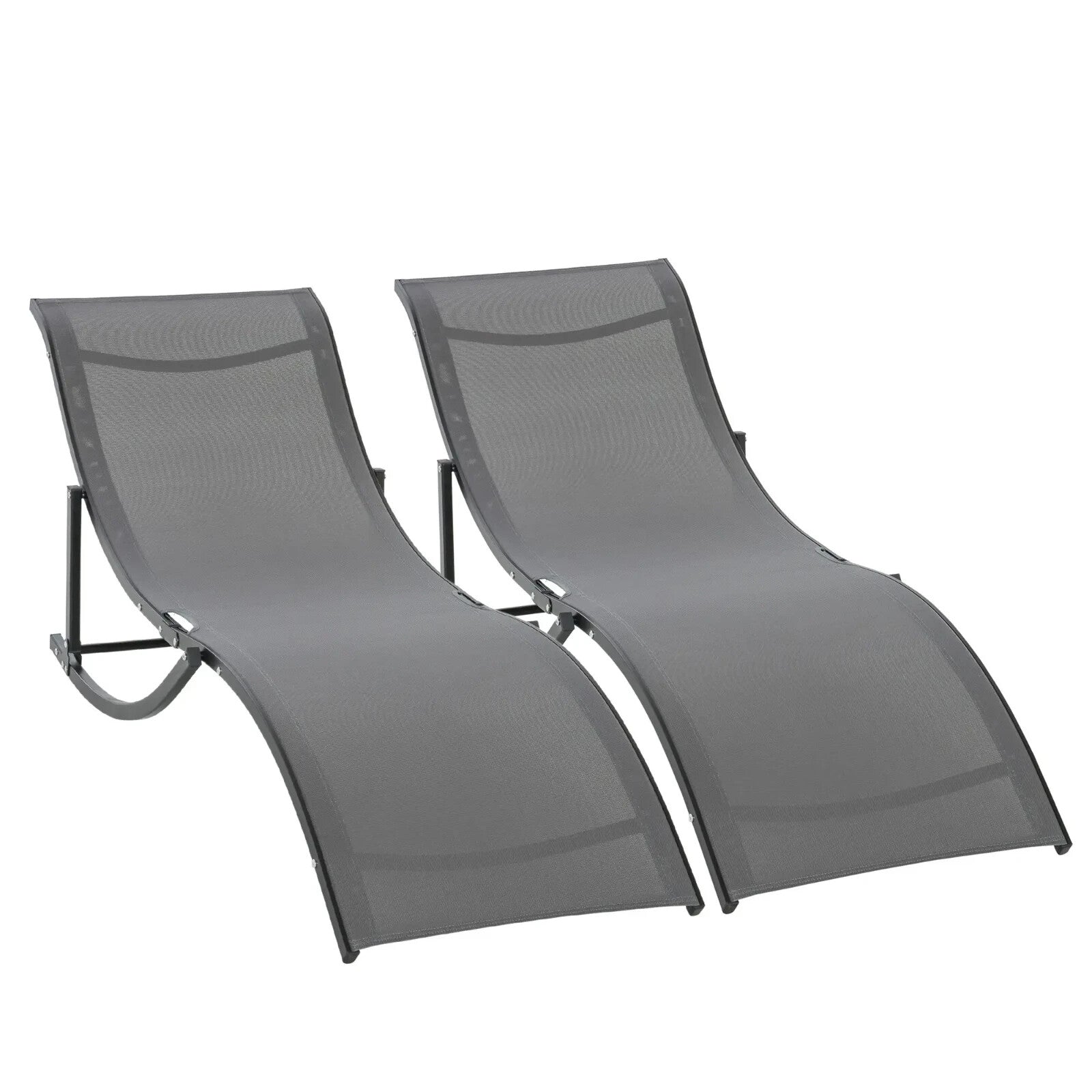 Set of 2 Foldable S - Shaped Sun Lounger – Outdoor Recliners for Patio, Dark Grey - Home and Garden Furniture Shop - rustic - furniture