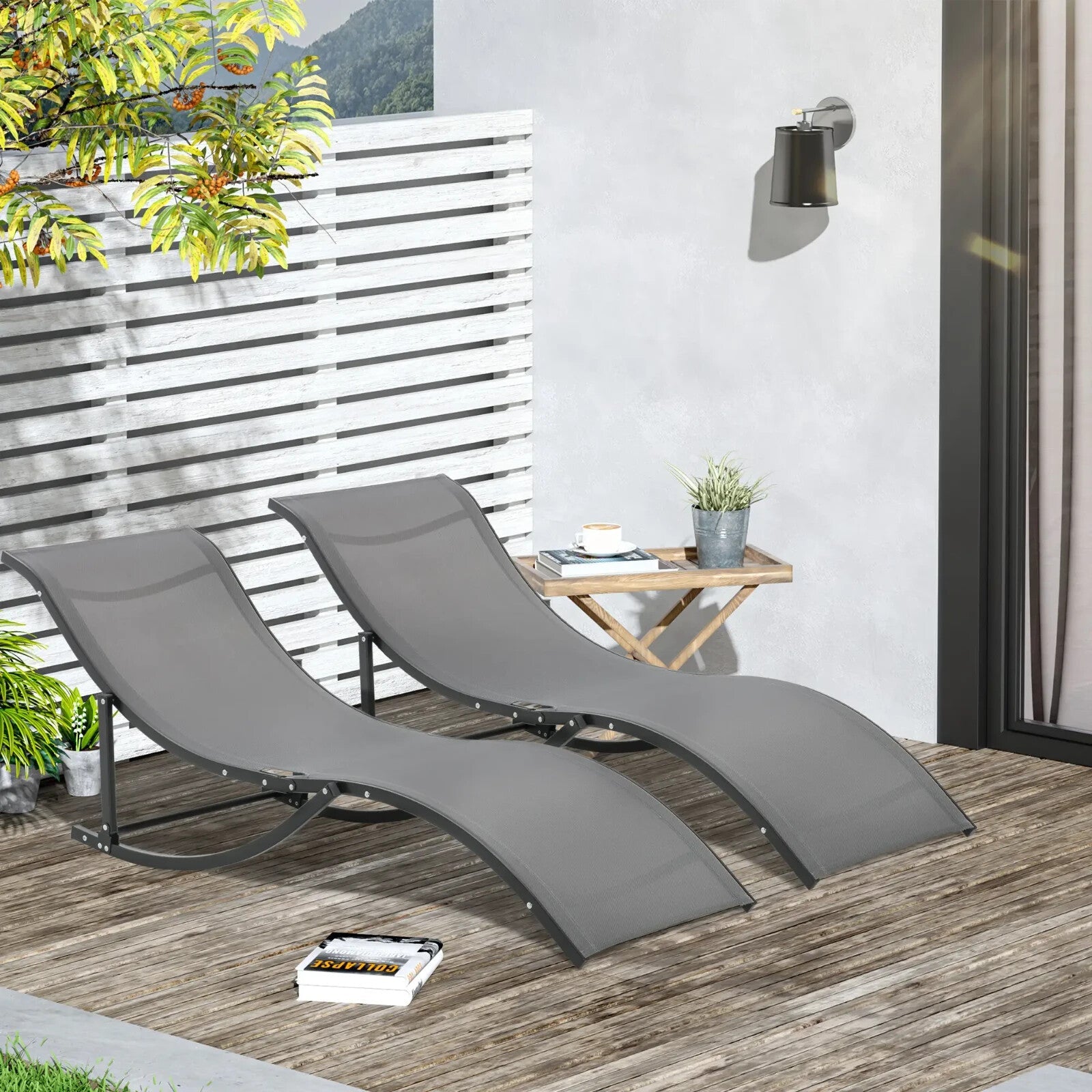 Set of 2 Foldable S - Shaped Sun Lounger – Outdoor Recliners for Patio, Dark Grey - Home and Garden Furniture Shop - rustic - furniture