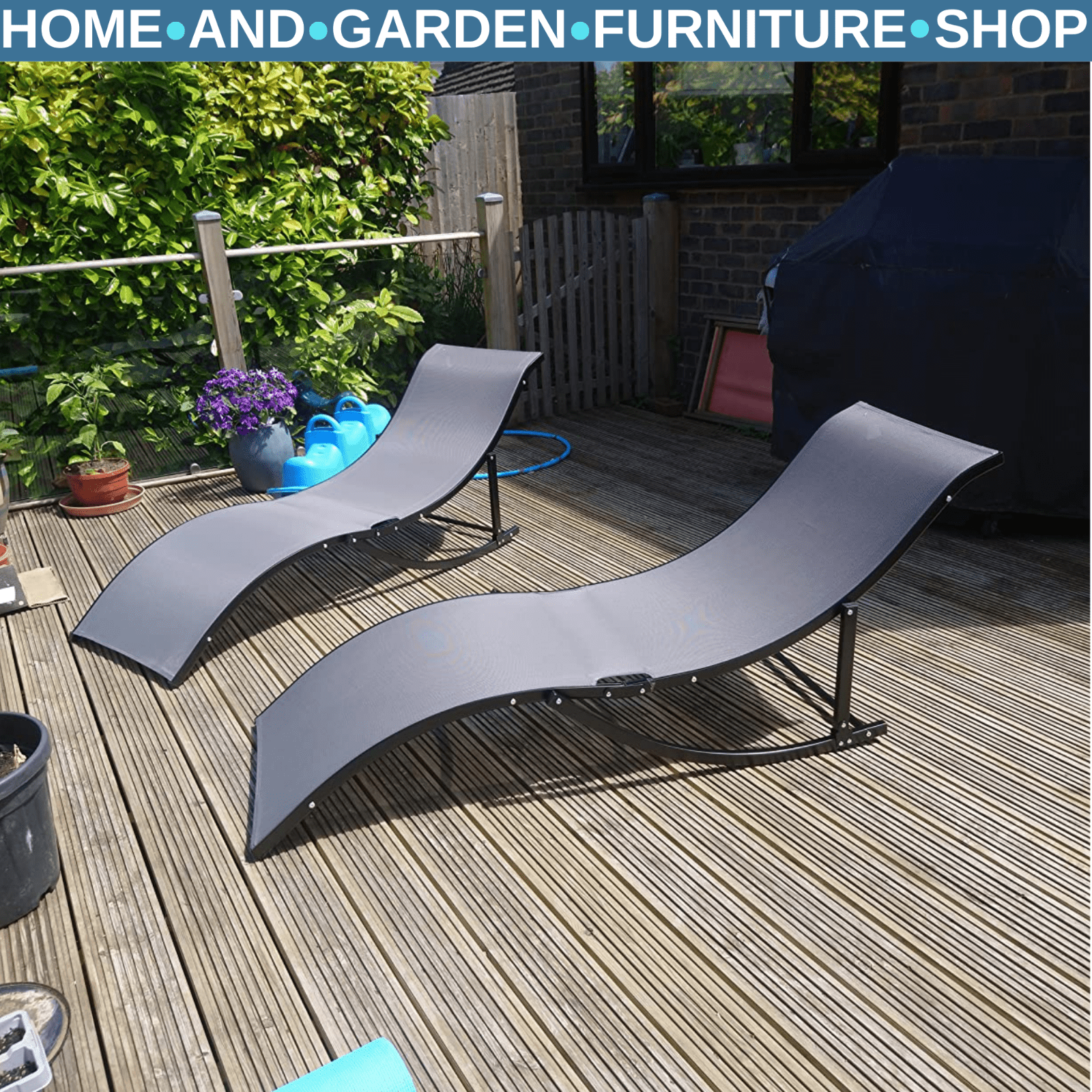 Set of 2 Foldable S - Shaped Sun Lounger – Outdoor Recliners for Patio, Dark Grey - Home and Garden Furniture Shop - rustic - furniture