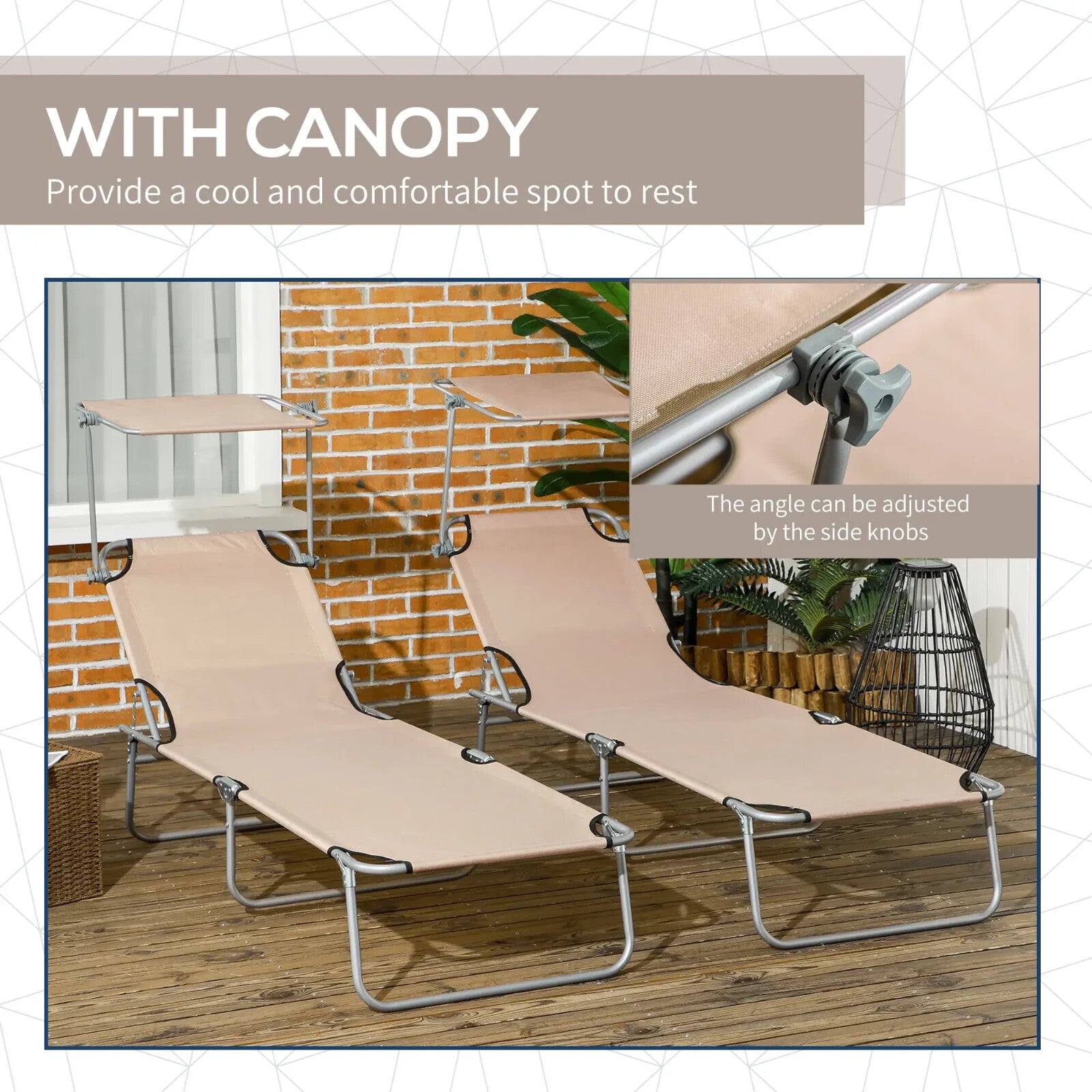 Set of 2 Foldable Sun Loungers with 4 Level Adjustable Backrest Reclining Chair - Home and Garden Furniture Shop - rustic - furniture