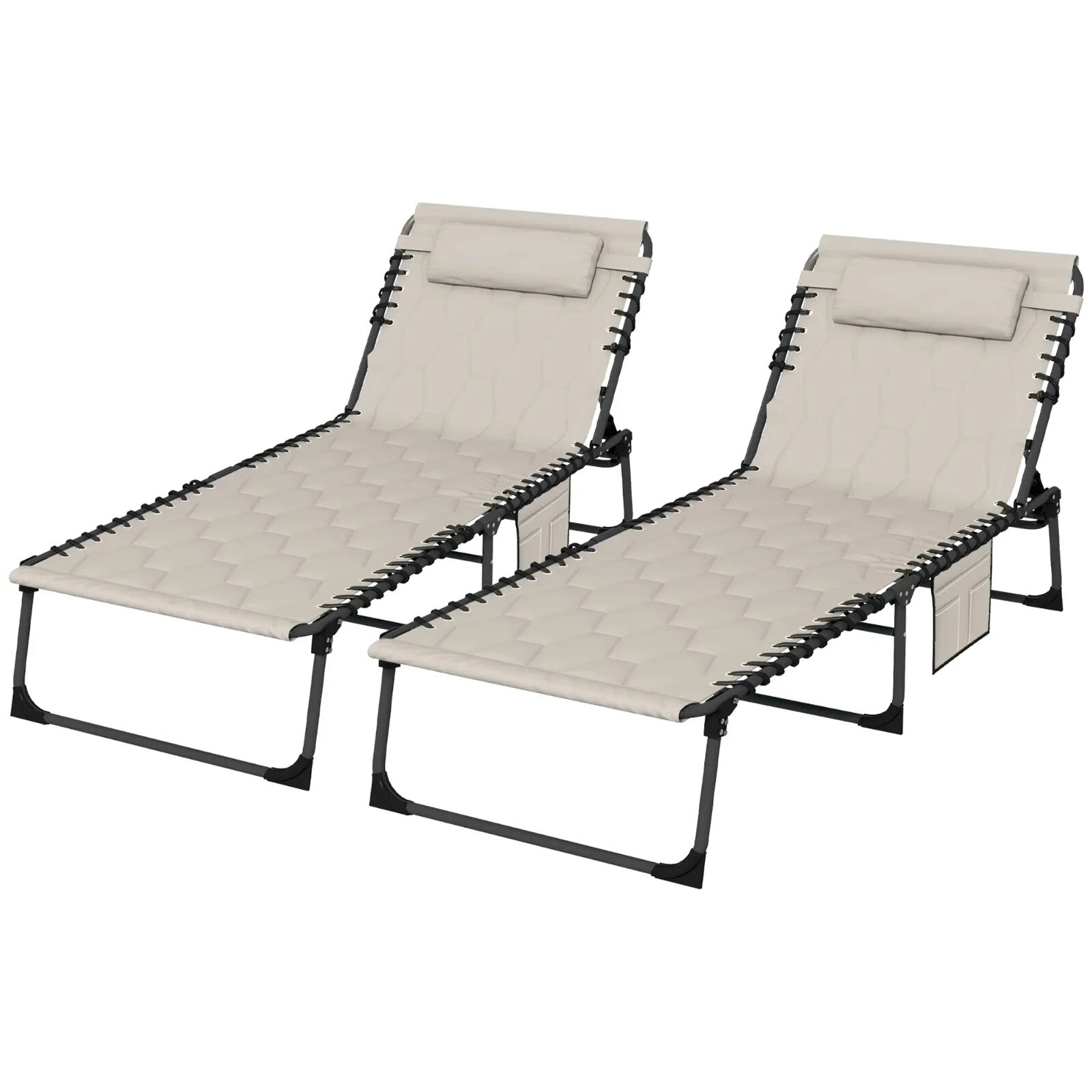 Set of 2 Foldable Sun Loungers with 5 - Position Reclining Back Garden Chair Beige - Home and Garden Furniture Shop - rustic - furniture