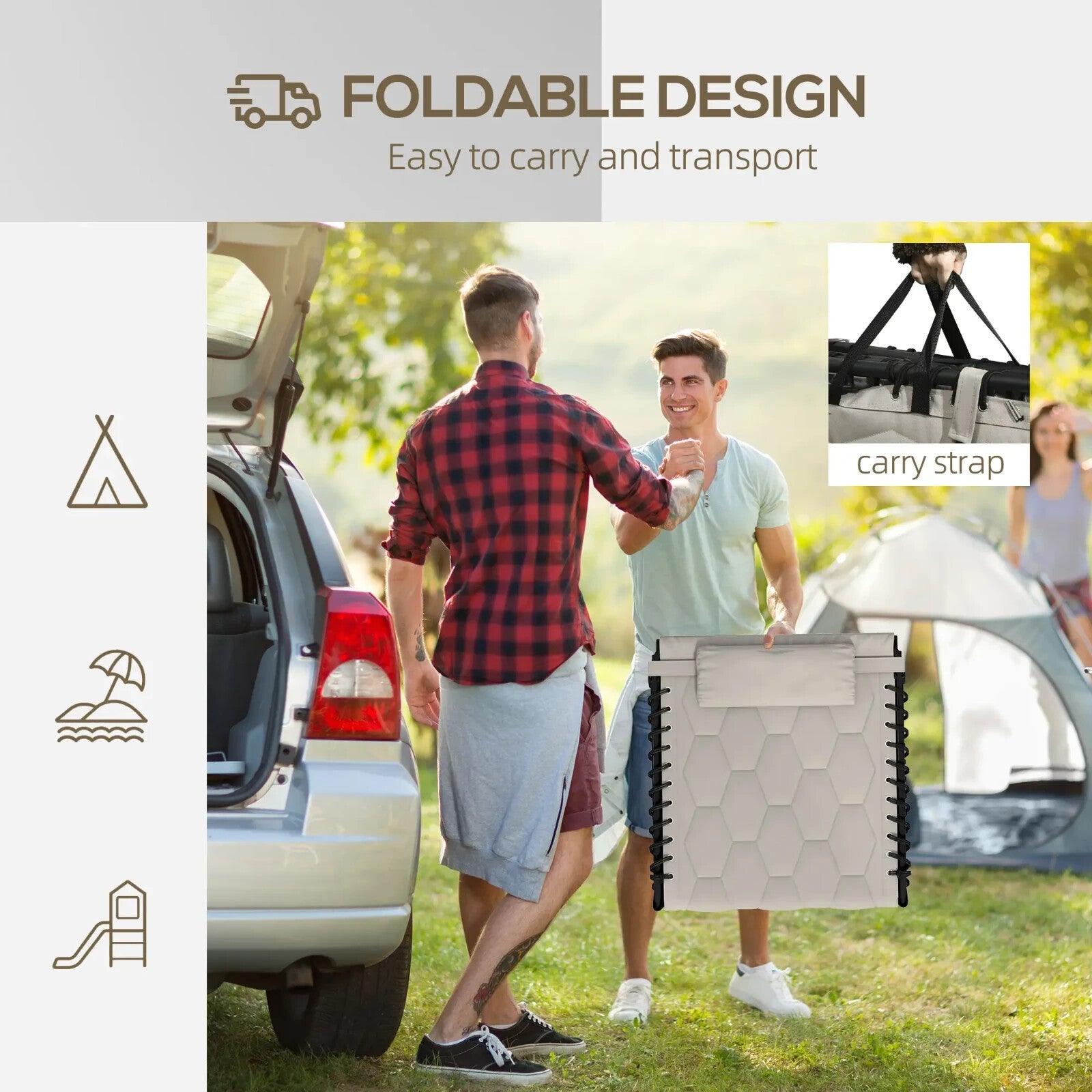 Set of 2 Foldable Sun Loungers with 5 - Position Reclining Back Garden Chair Beige - Home and Garden Furniture Shop - rustic - furniture