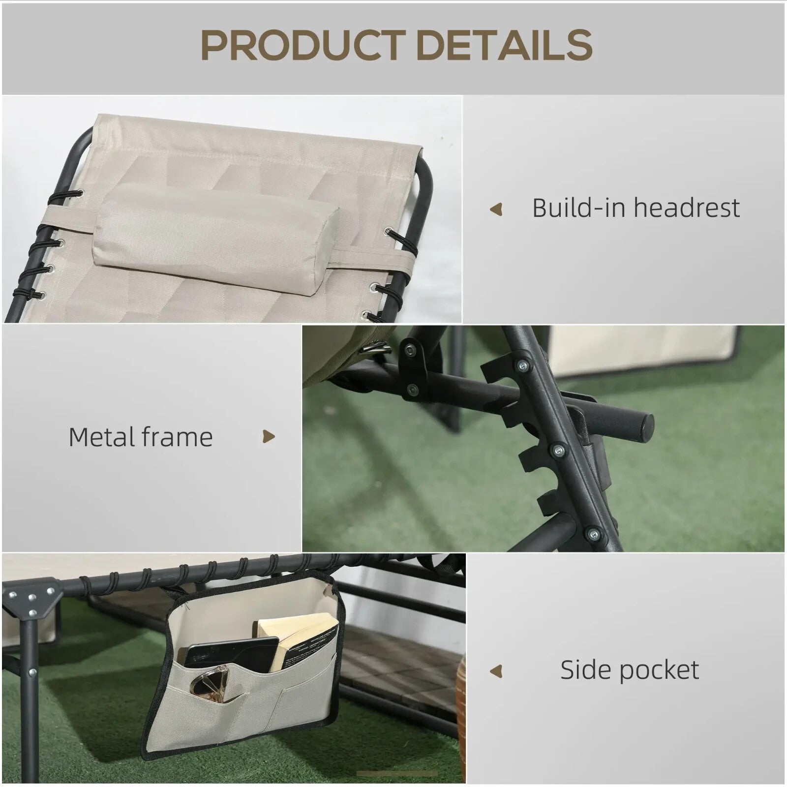 Set of 2 Foldable Sun Loungers with 5 - Position Reclining Back Garden Chair Beige - Home and Garden Furniture Shop - rustic - furniture