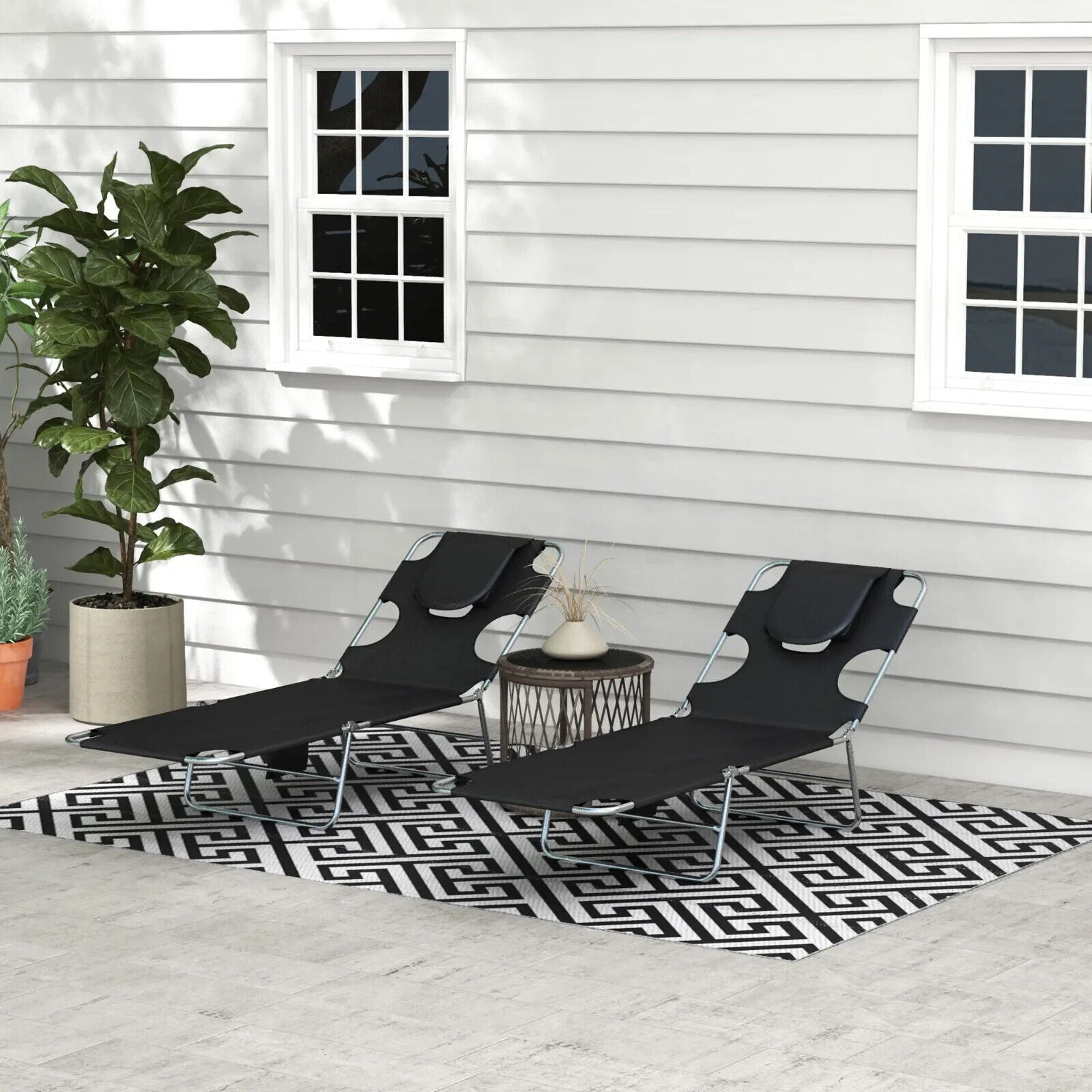 Set of 2 Foldable Sun Loungers with Face Hole Arm Slots and Adjustable Backrest - Home and Garden Furniture Shop - #rustic - furniture#