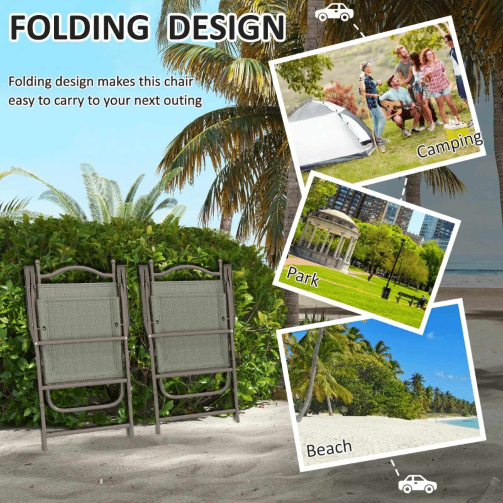 Set of 2 Folding Garden Chairs Patio Balcony Foldable Deck Chair Camping Seat - Home and Garden Furniture Shop - rustic - furniture