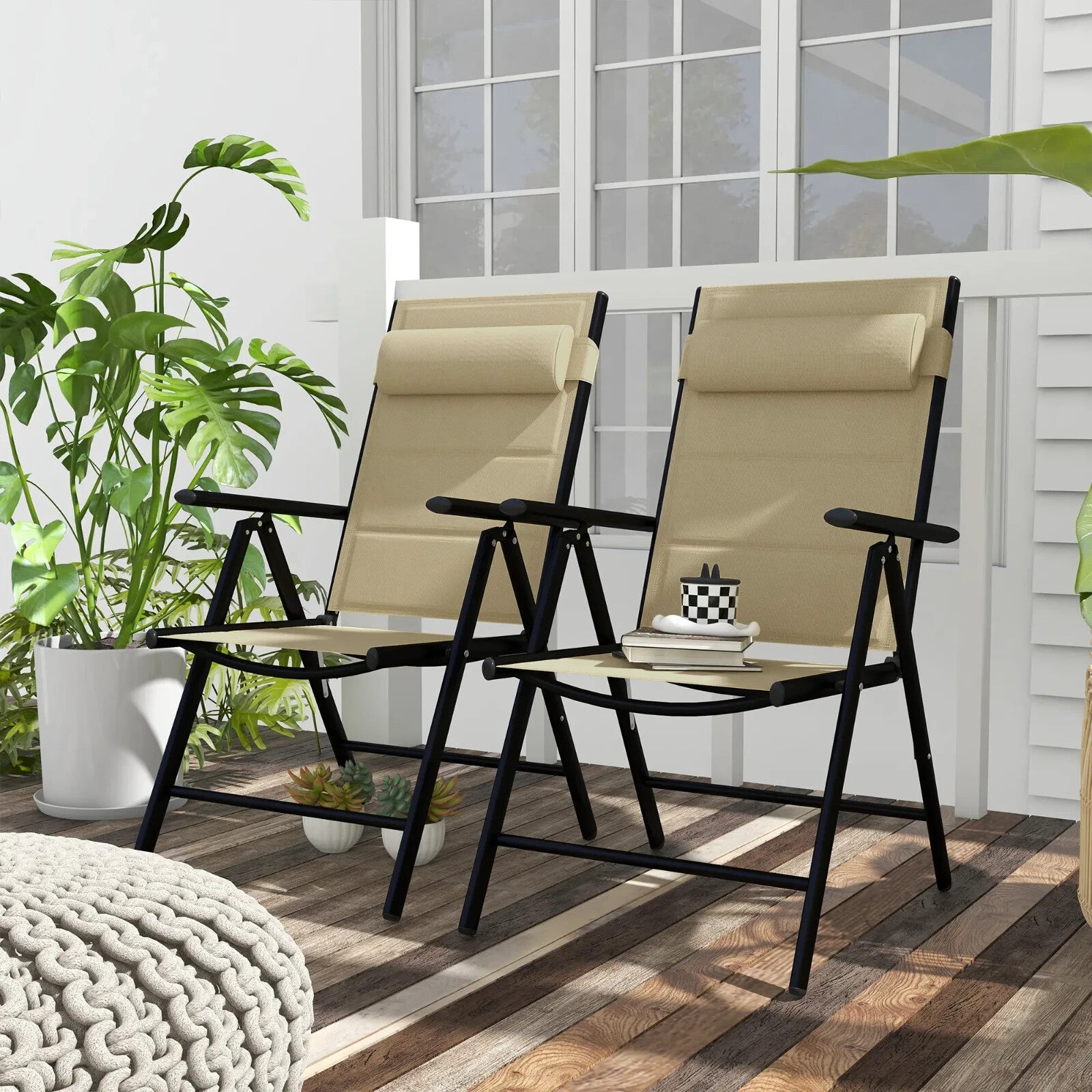 Set of 2 Folding Garden Chairs with Adjustable Back Aluminium Patio Mesh Seat - Home and Garden Furniture Shop - rustic - furniture