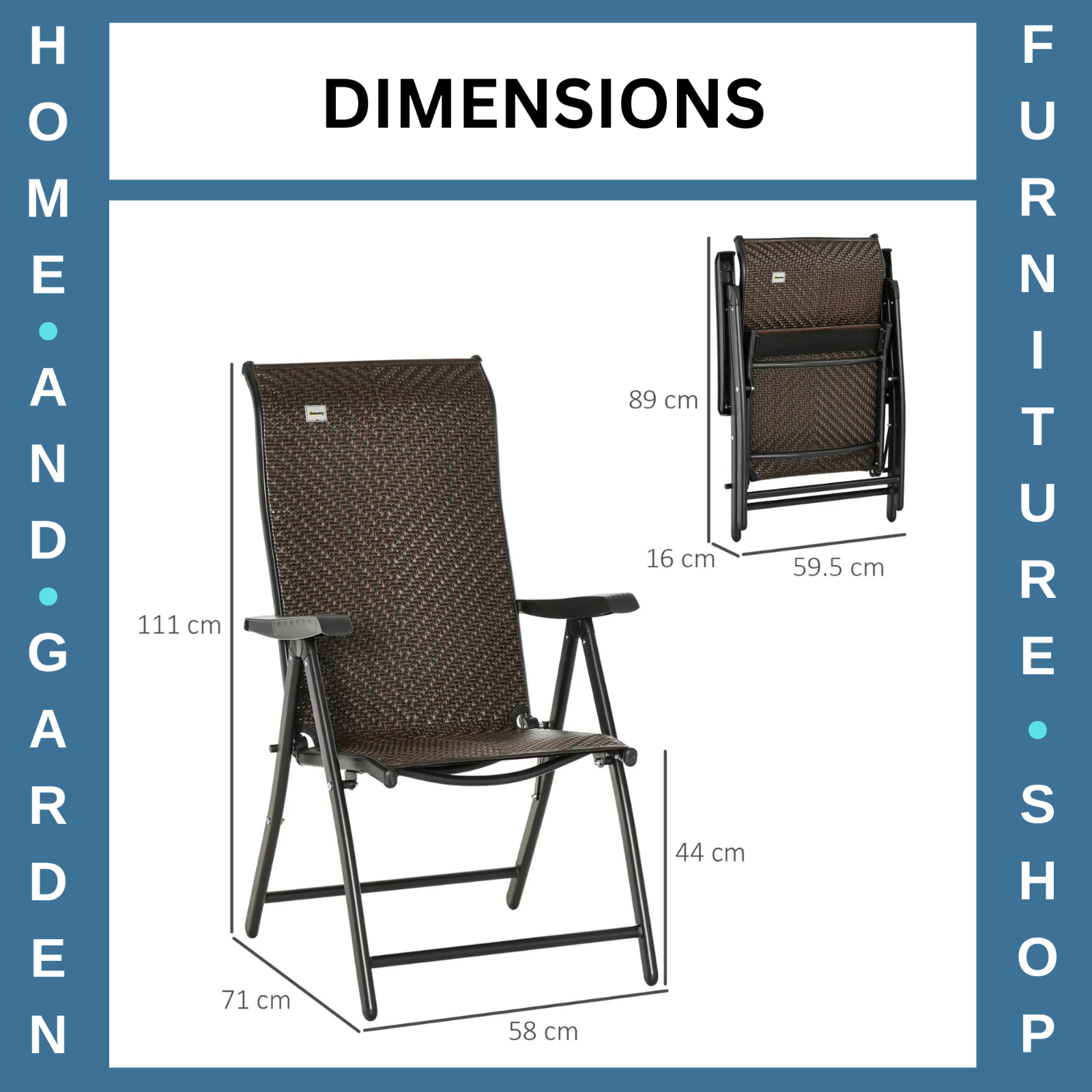 Set of 2 Folding Rattan Garden Chairs with Armrests Adjustable Reclining Seat - Home and Garden Furniture Shop - rustic - furniture