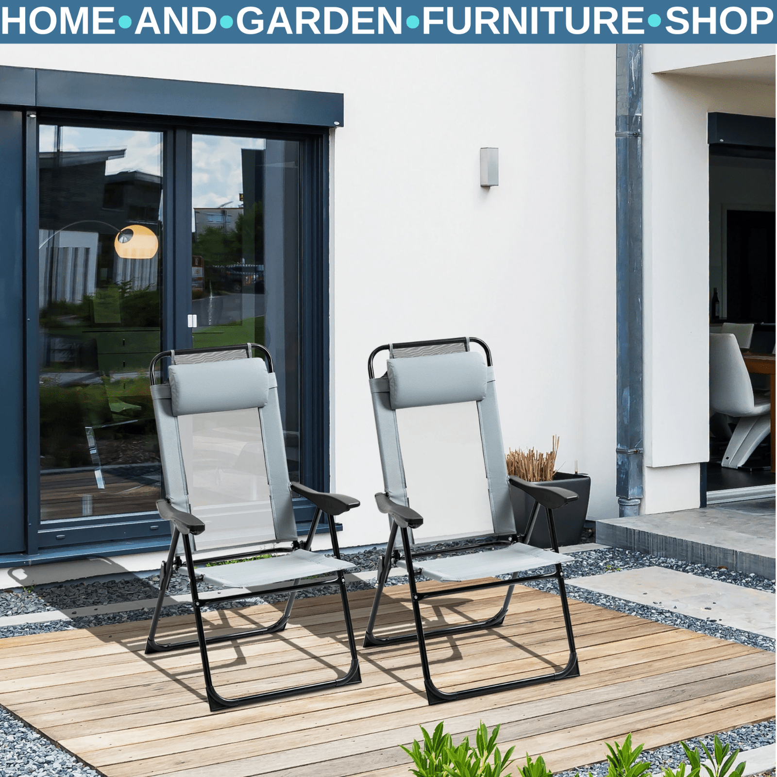 Set of 2 Folding Recliner Chairs with Adjustable Backrest for Outdoor Patio - Home and Garden Furniture Shop - rustic - furniture