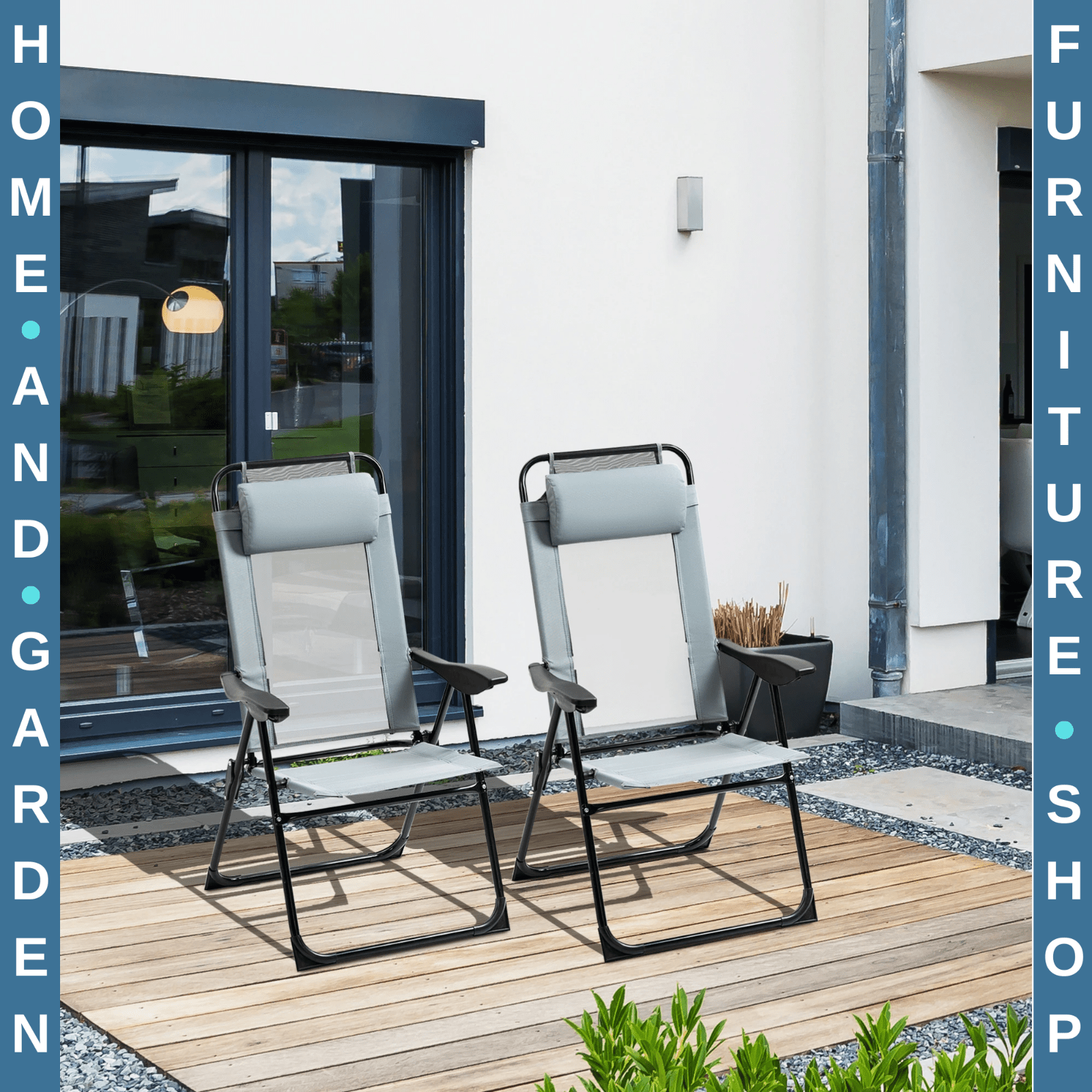 Set of 2 Folding Recliner Chairs with Adjustable Backrest for Outdoor Patio - Home and Garden Furniture Shop - rustic - furniture