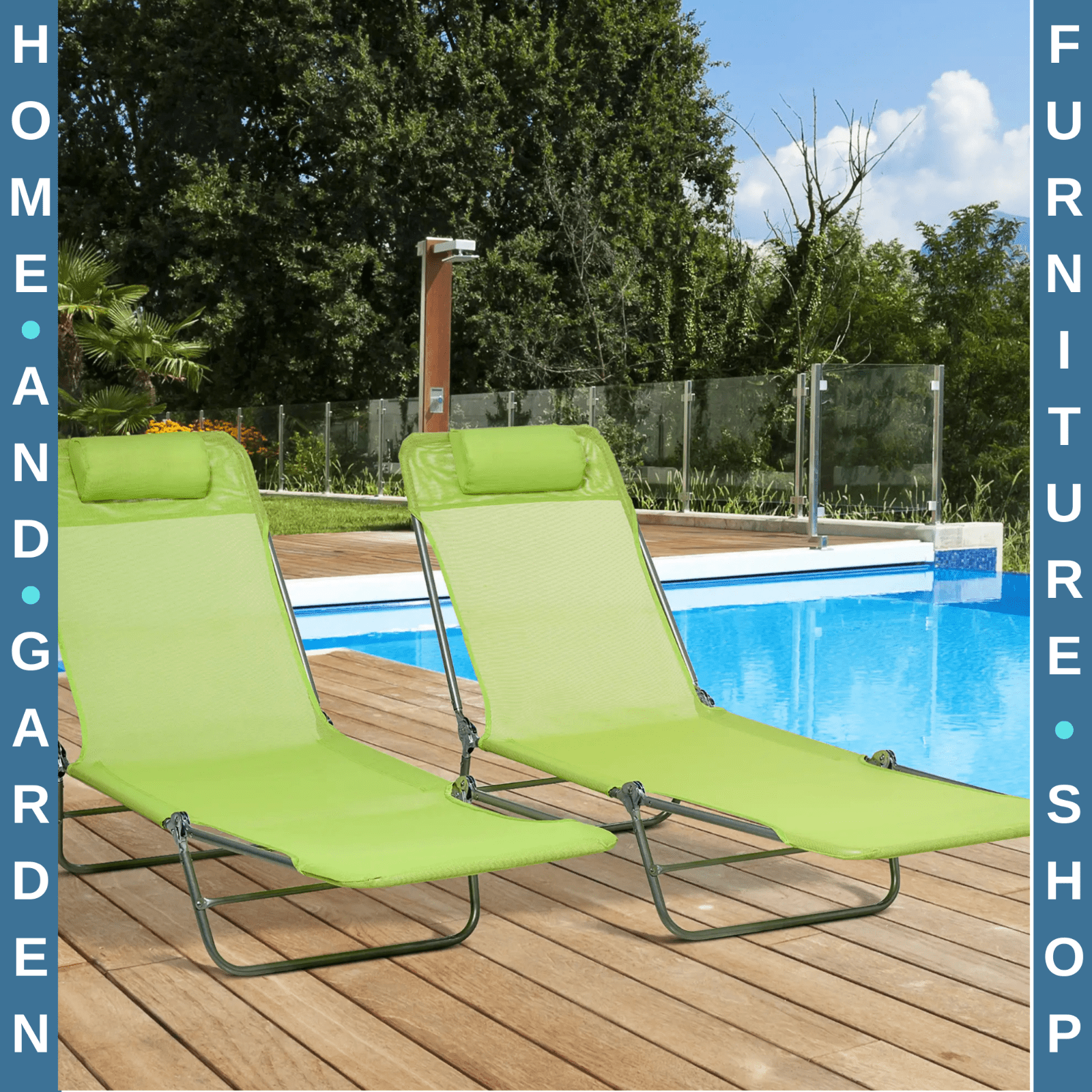 Set of 2 Folding Sun Lounger Day Beds with Pillow and Reclining Mesh Back Frame - Home and Garden Furniture Shop - rustic - furniture