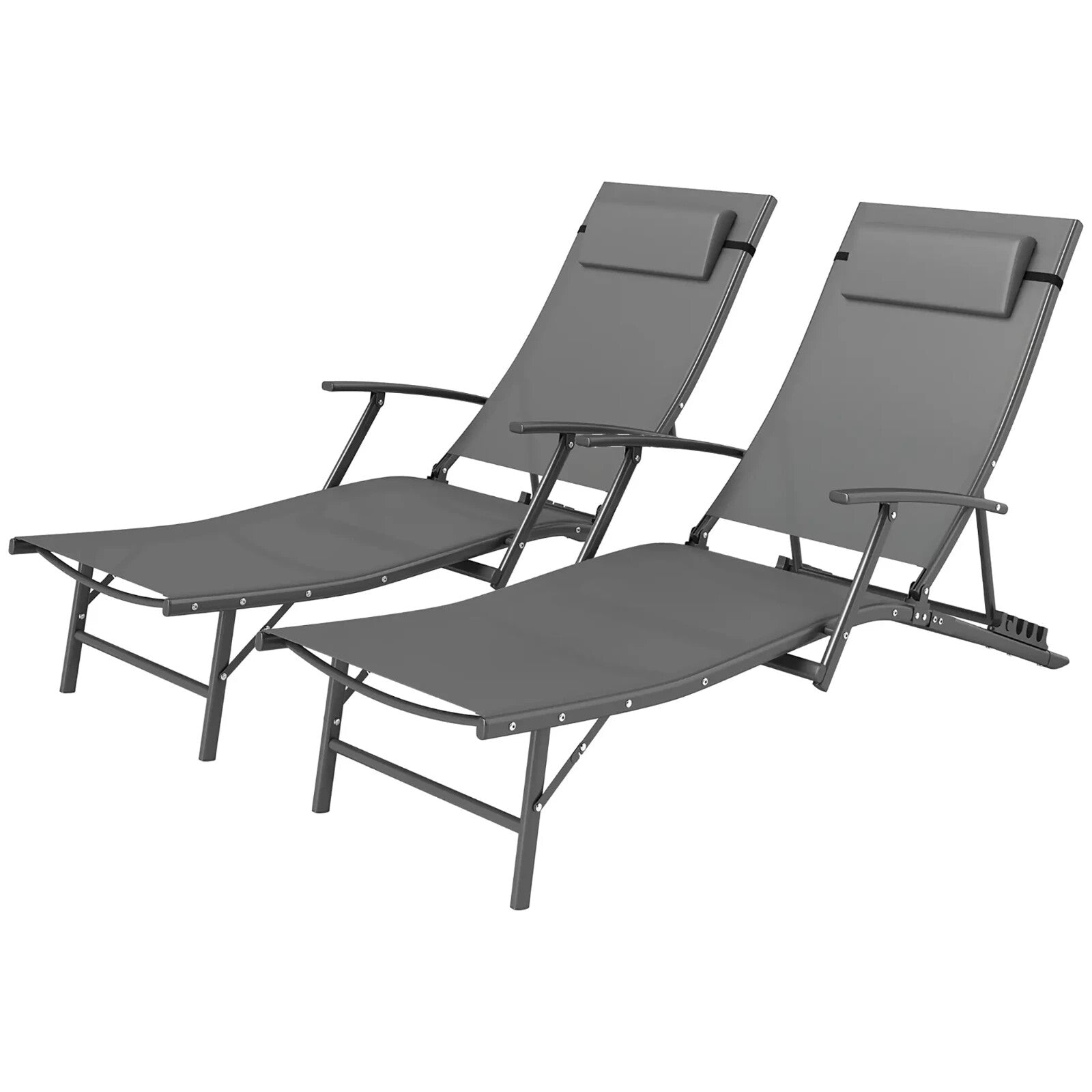 Set of 2 Folding Sun Loungers Garden Adjustable Reclining Chairs with Armrests - Home and Garden Furniture Shop - rustic - furniture