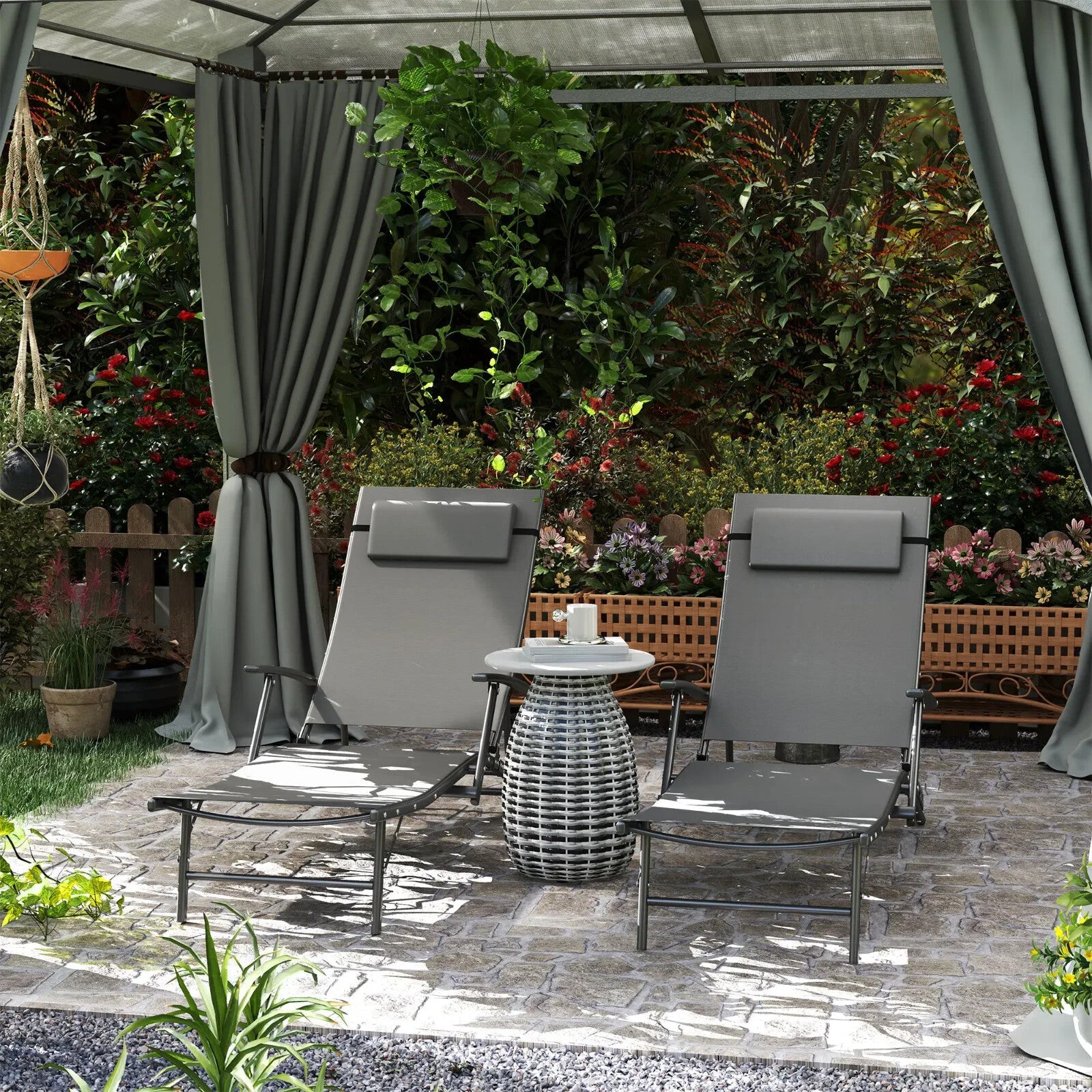 Set of 2 Folding Sun Loungers Garden Adjustable Reclining Chairs with Armrests - Home and Garden Furniture Shop - rustic - furniture