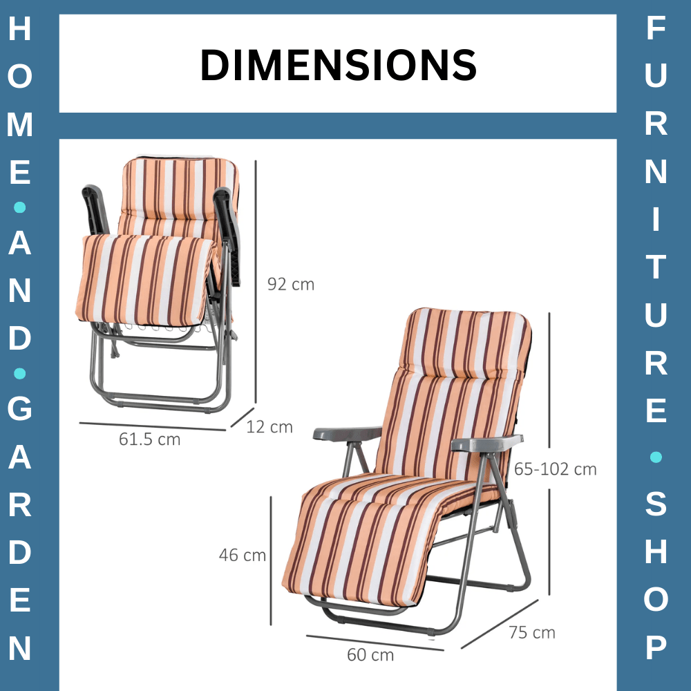 Set of 2 Folding Sun Loungers w/ Cushions Orange Stripe Garden Reclining Chairs - Home and Garden Furniture Shop - rustic - furniture