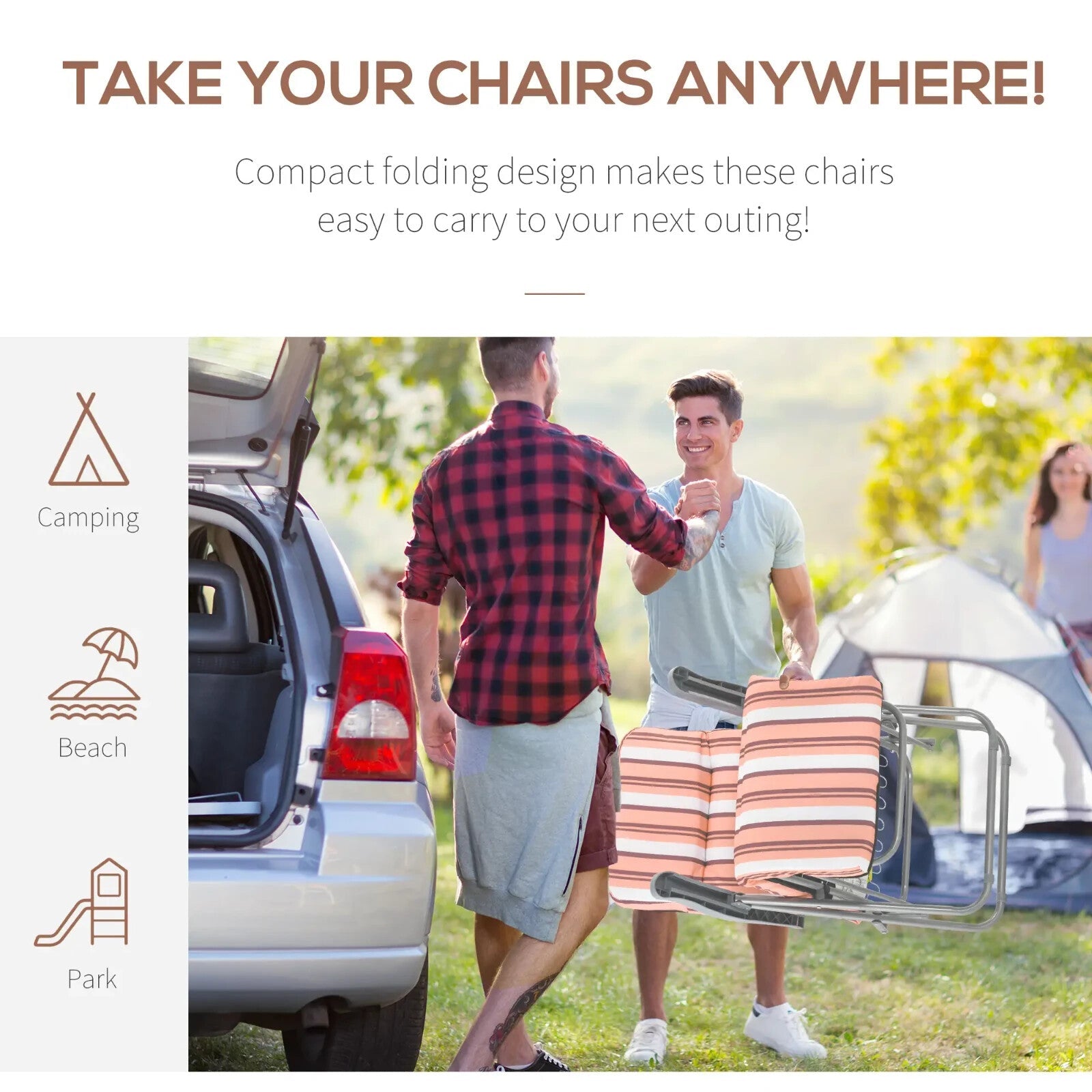 Set of 2 Folding Sun Loungers w/ Cushions Orange Stripe Garden Reclining Chairs - Home and Garden Furniture Shop - rustic - furniture