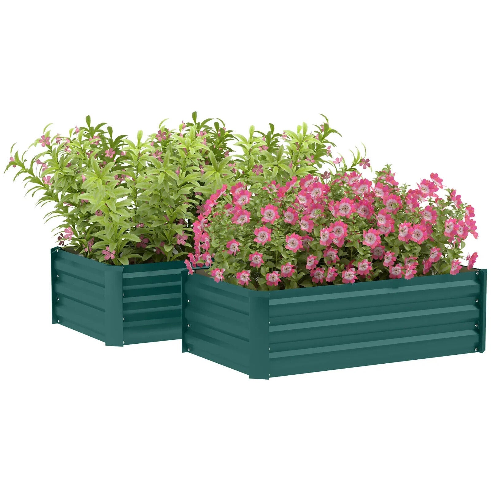 Set of 2 Galvanised Steel Garden Planters 60 x 100cm Outdoor Raised Bed Boxes - Home and Garden Furniture Shop - #rustic - furniture#