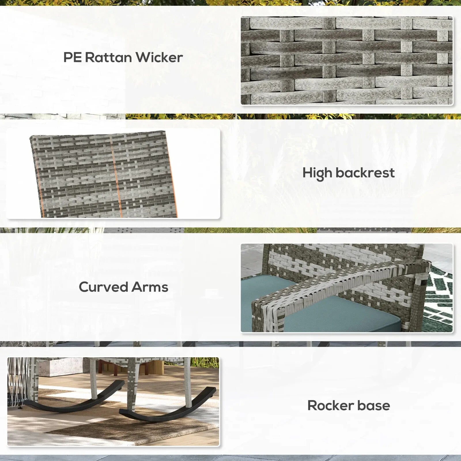 Set of 2 Garden Rattan Rocking Chair with Cushions and Armrests for Outdoor Grey - Home and Garden Furniture Shop - rustic - furniture