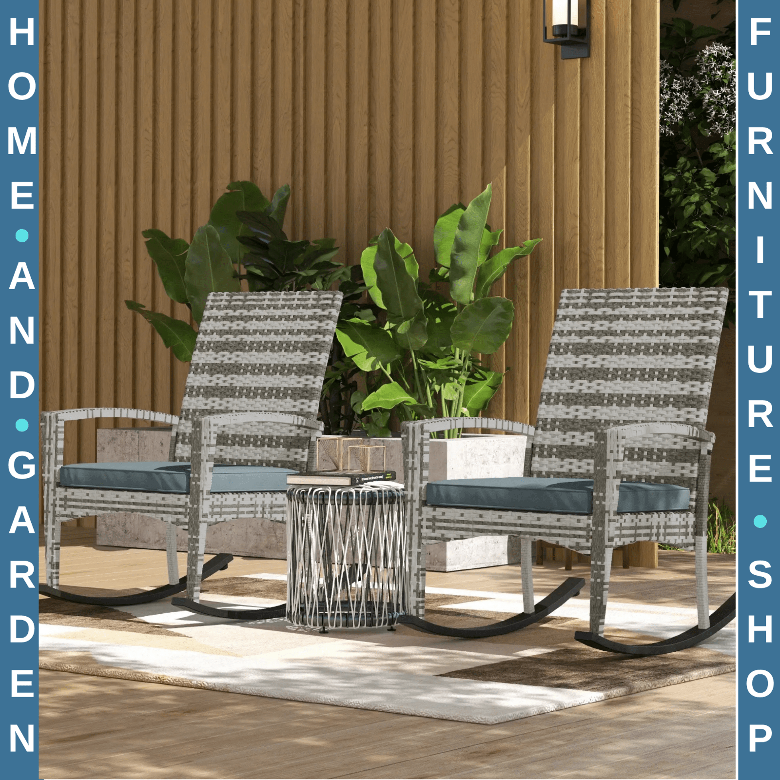 Set of 2 Garden Rattan Rocking Chair with Cushions and Armrests for Outdoor Grey - Home and Garden Furniture Shop - rustic - furniture