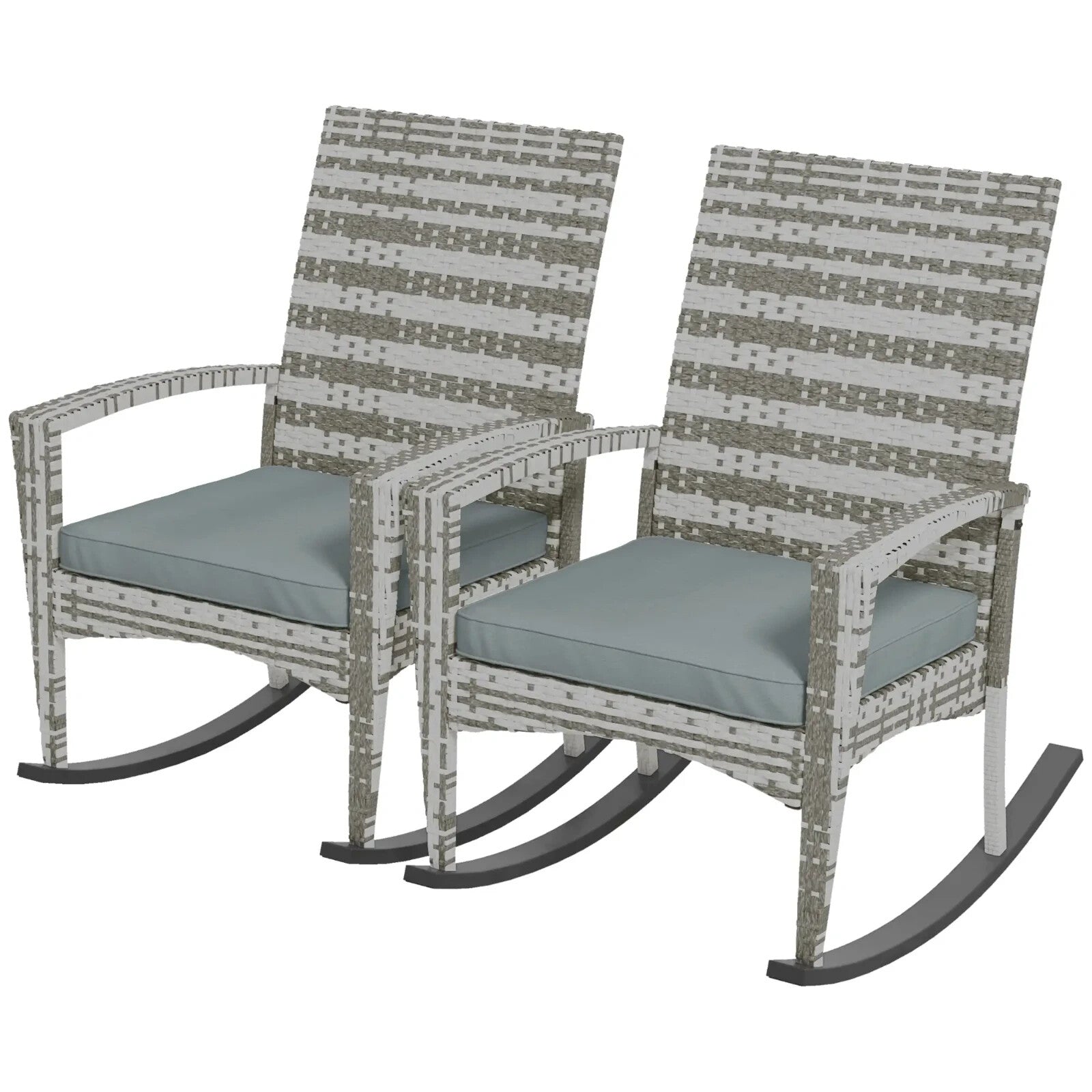 Set of 2 Garden Rattan Rocking Chair with Cushions and Armrests for Outdoor Grey - Home and Garden Furniture Shop - rustic - furniture