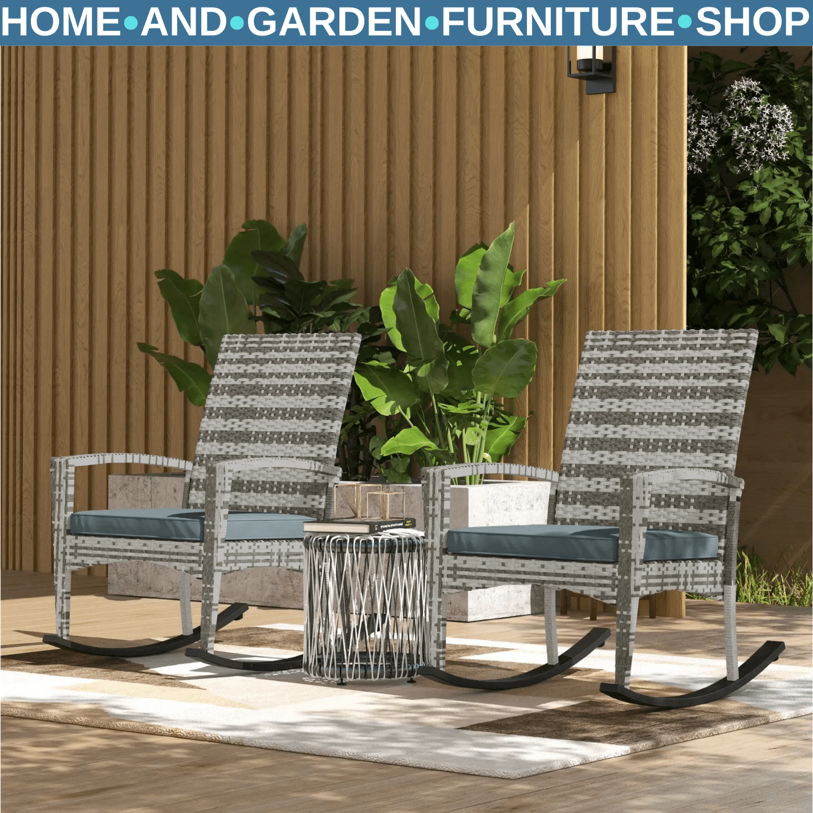 Set of 2 Garden Rattan Rocking Chair with Cushions and Armrests for Outdoor Grey - Home and Garden Furniture Shop - rustic - furniture