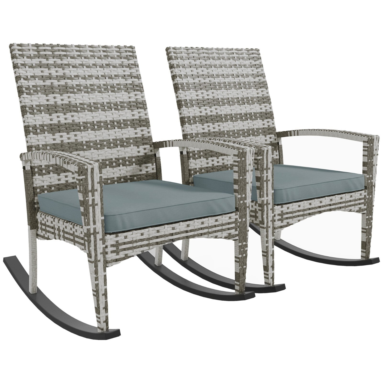 Set of 2 Garden Rattan Rocking Chair with Cushions and Armrests for Outdoor Grey - Home and Garden Furniture Shop - rustic - furniture