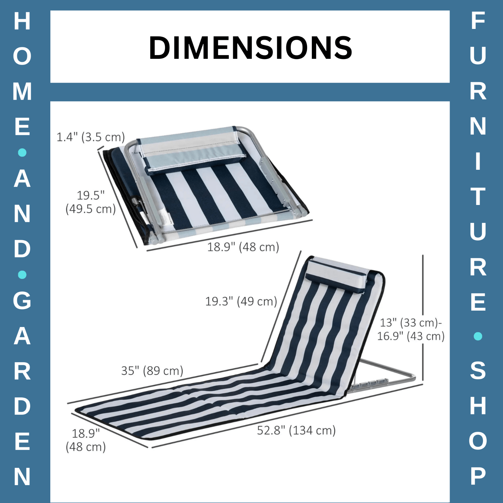 Set of 2 Outdoor Beach Mats Steel Reclining Chairs with Pillow for Garden Blue - Home and Garden Furniture Shop - rustic - furniture