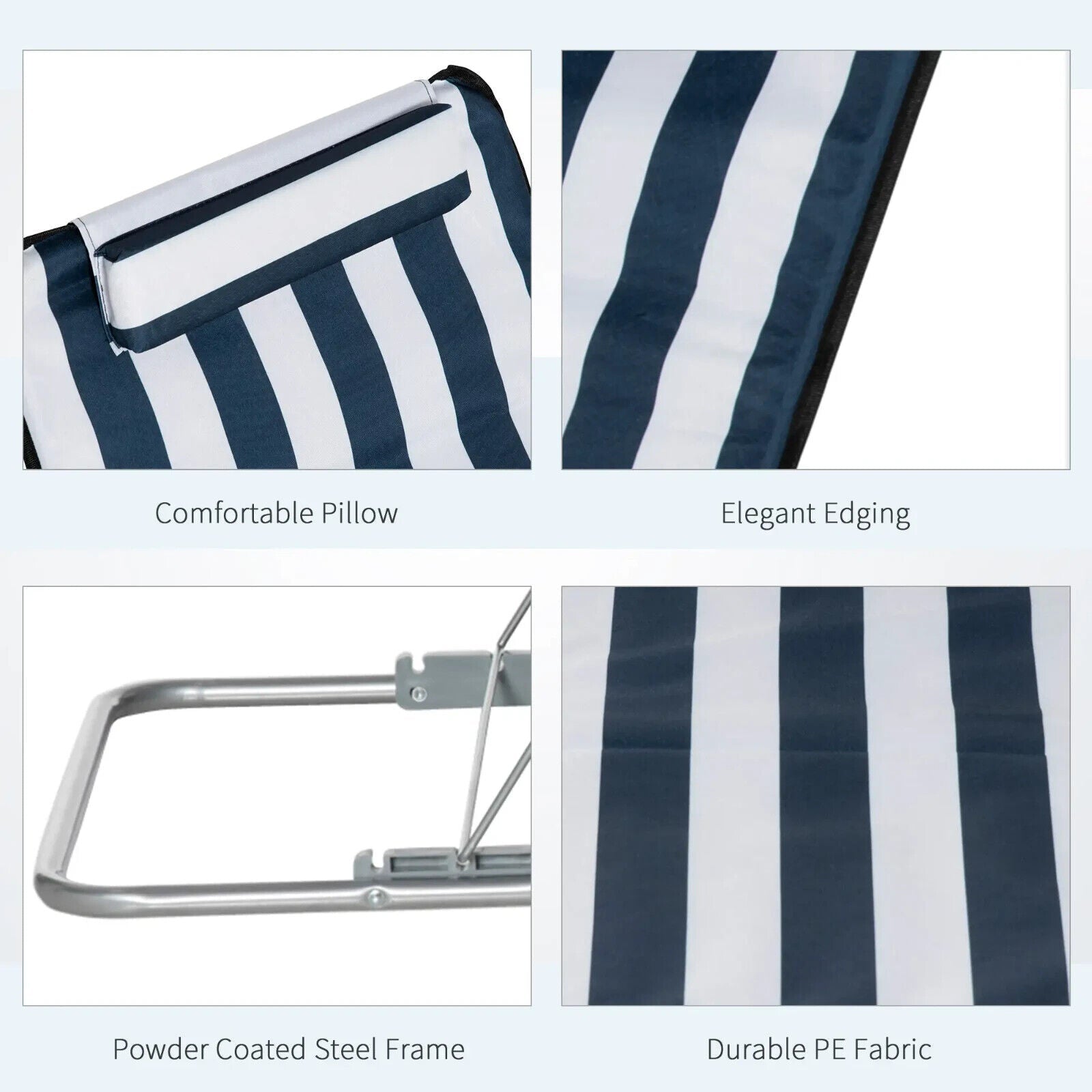 Set of 2 Outdoor Beach Mats Steel Reclining Chairs with Pillow for Garden Blue - Home and Garden Furniture Shop - rustic - furniture