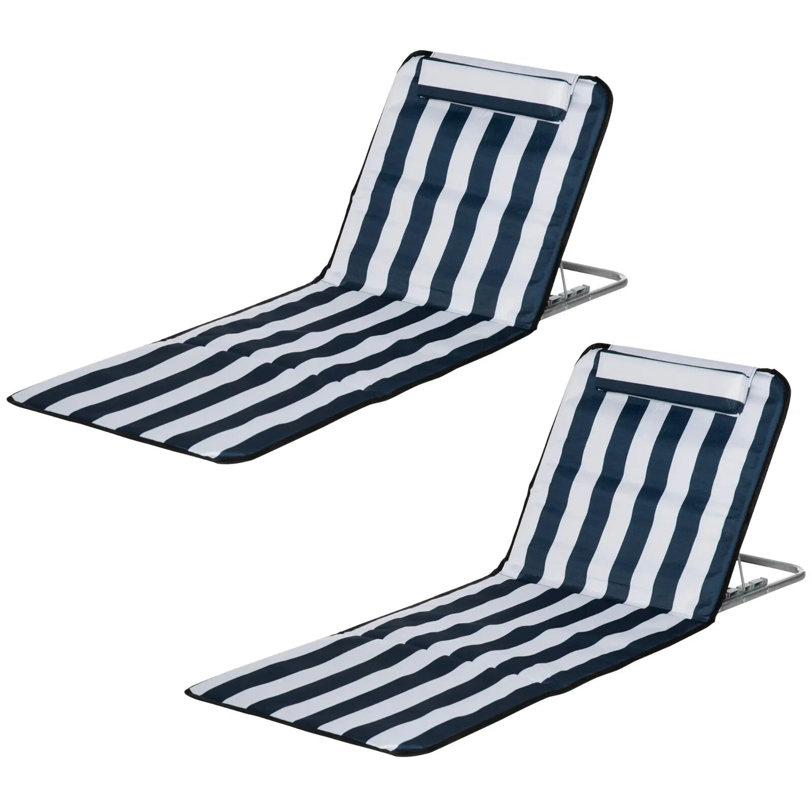 Set of 2 Outdoor Beach Mats Steel Reclining Chairs with Pillow for Garden Blue - Home and Garden Furniture Shop - rustic - furniture