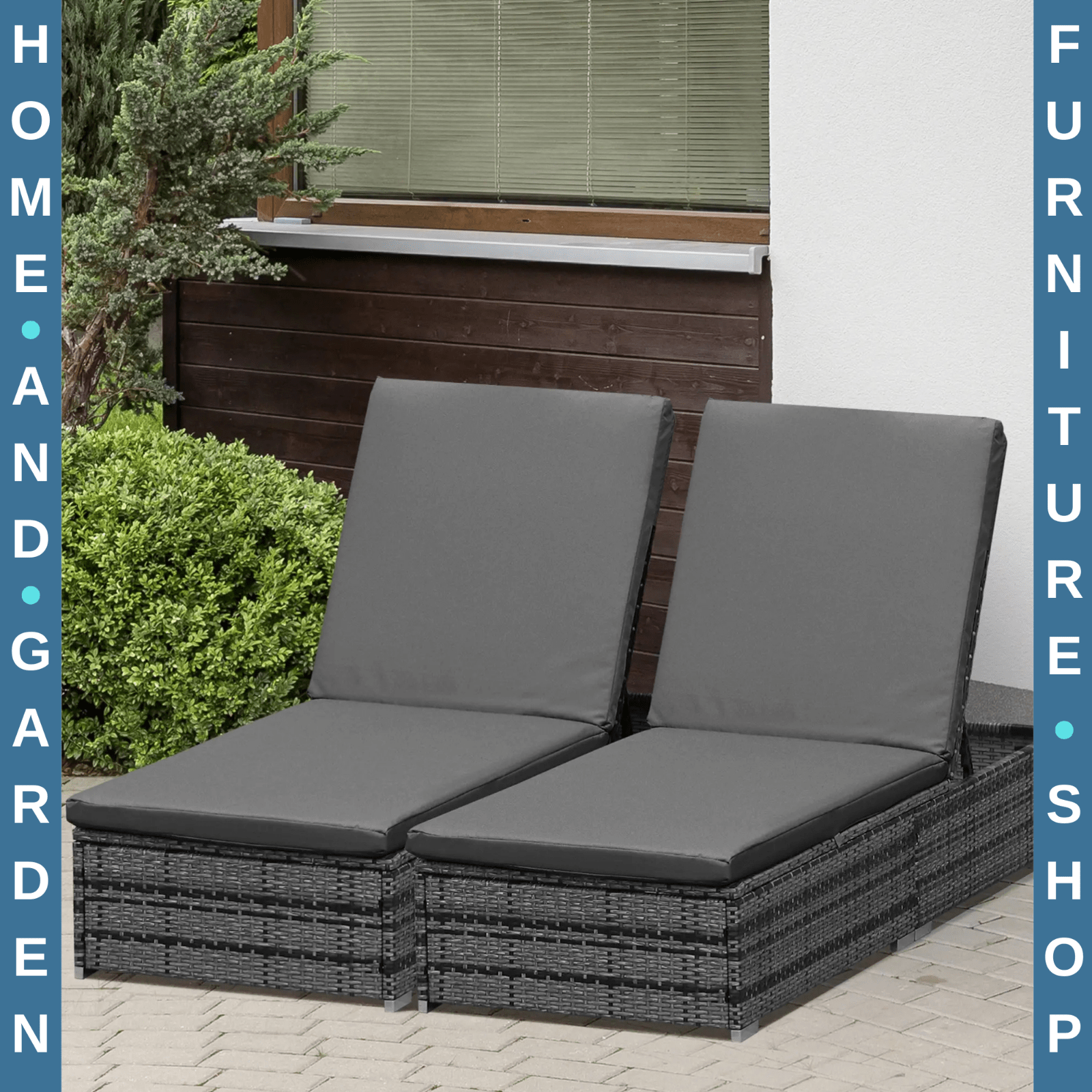 Set of 2 PE Rattan Sun Loungers with Cushion 5 Level Recliner Outdoor Garden Use - Home and Garden Furniture Shop - rustic - furniture