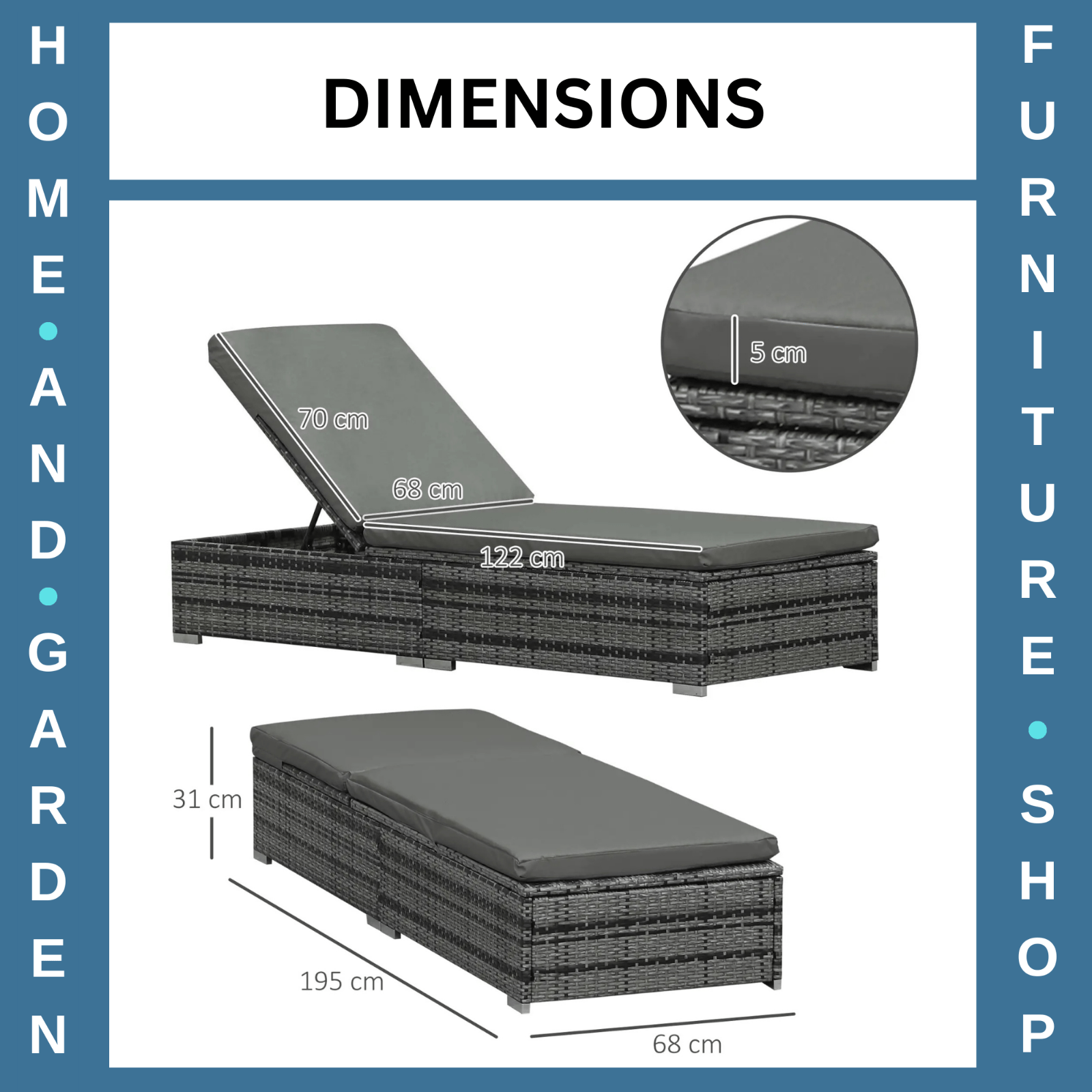 Set of 2 PE Rattan Sun Loungers with Cushion 5 Level Recliner Outdoor Garden Use - Home and Garden Furniture Shop - rustic - furniture