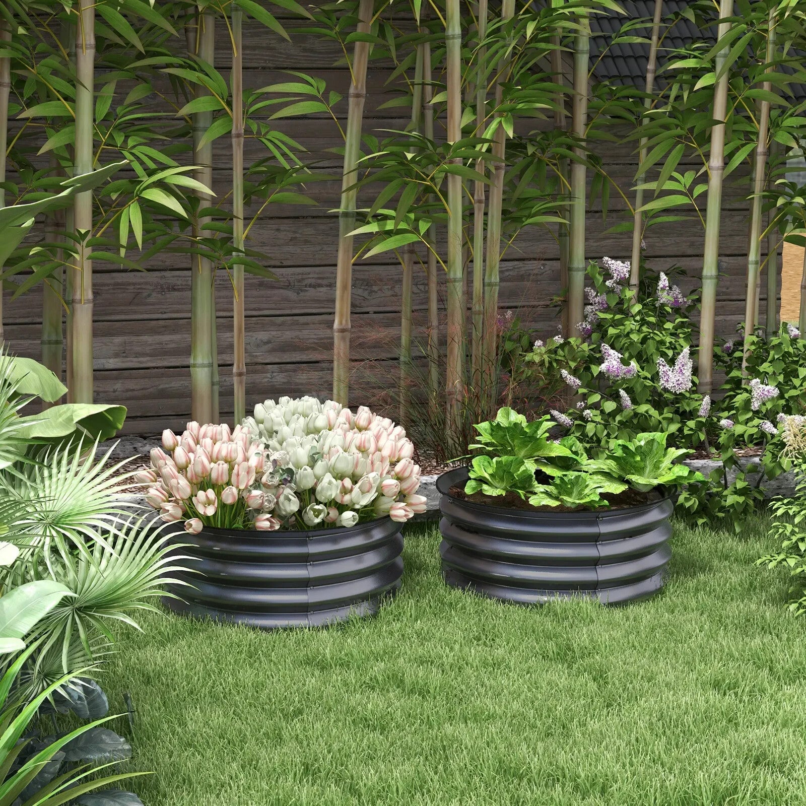 Set of 2 Raised Garden Bed Metal Planter Boxes Easy to Assemble Stock Tank Grey - Home and Garden Furniture Shop - rustic - furniture