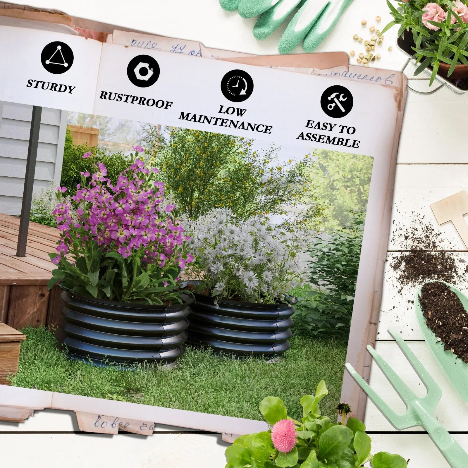 Set of 2 Raised Garden Bed Metal Planter Boxes Easy to Assemble Stock Tank Grey - Home and Garden Furniture Shop - rustic - furniture