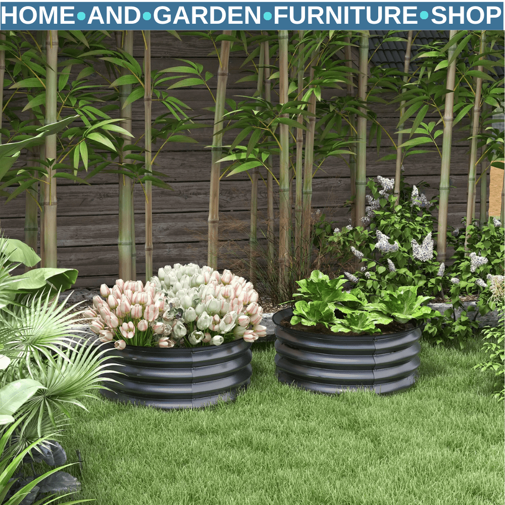 Set of 2 Raised Garden Bed Metal Planter Boxes Easy to Assemble Stock Tank Grey - Home and Garden Furniture Shop - rustic - furniture