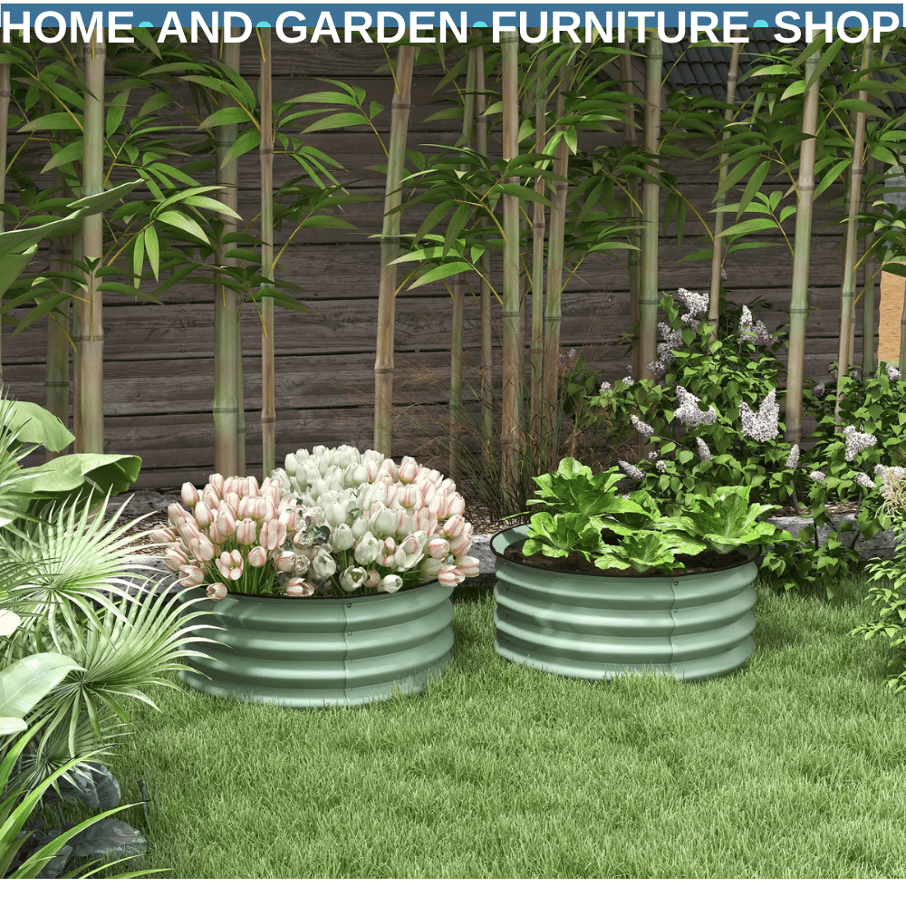 Set of 2 Raised Garden Bed Steel Planter Boxes Easy to Assemble Stock Tank Green - Home and Garden Furniture Shop - rustic - furniture