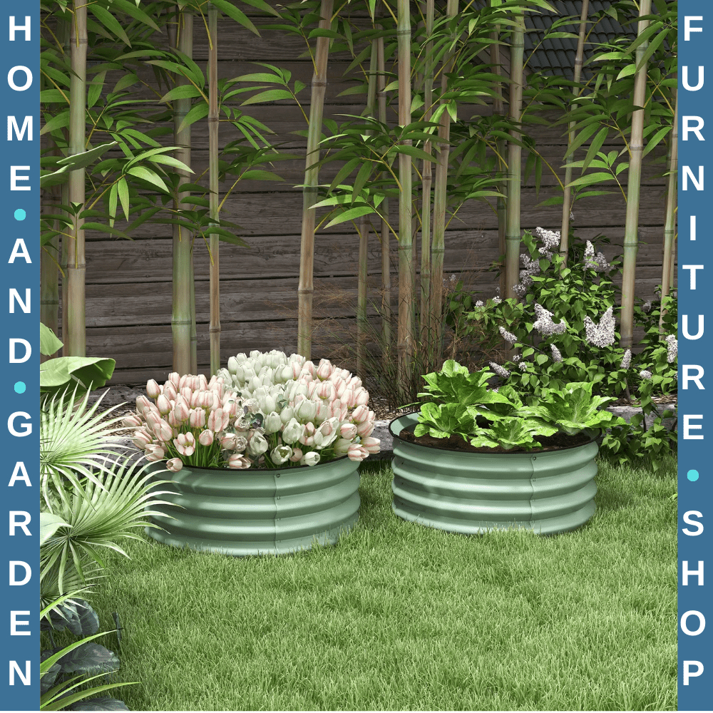 Set of 2 Raised Garden Bed Steel Planter Boxes Easy to Assemble Stock Tank Green - Home and Garden Furniture Shop - rustic - furniture