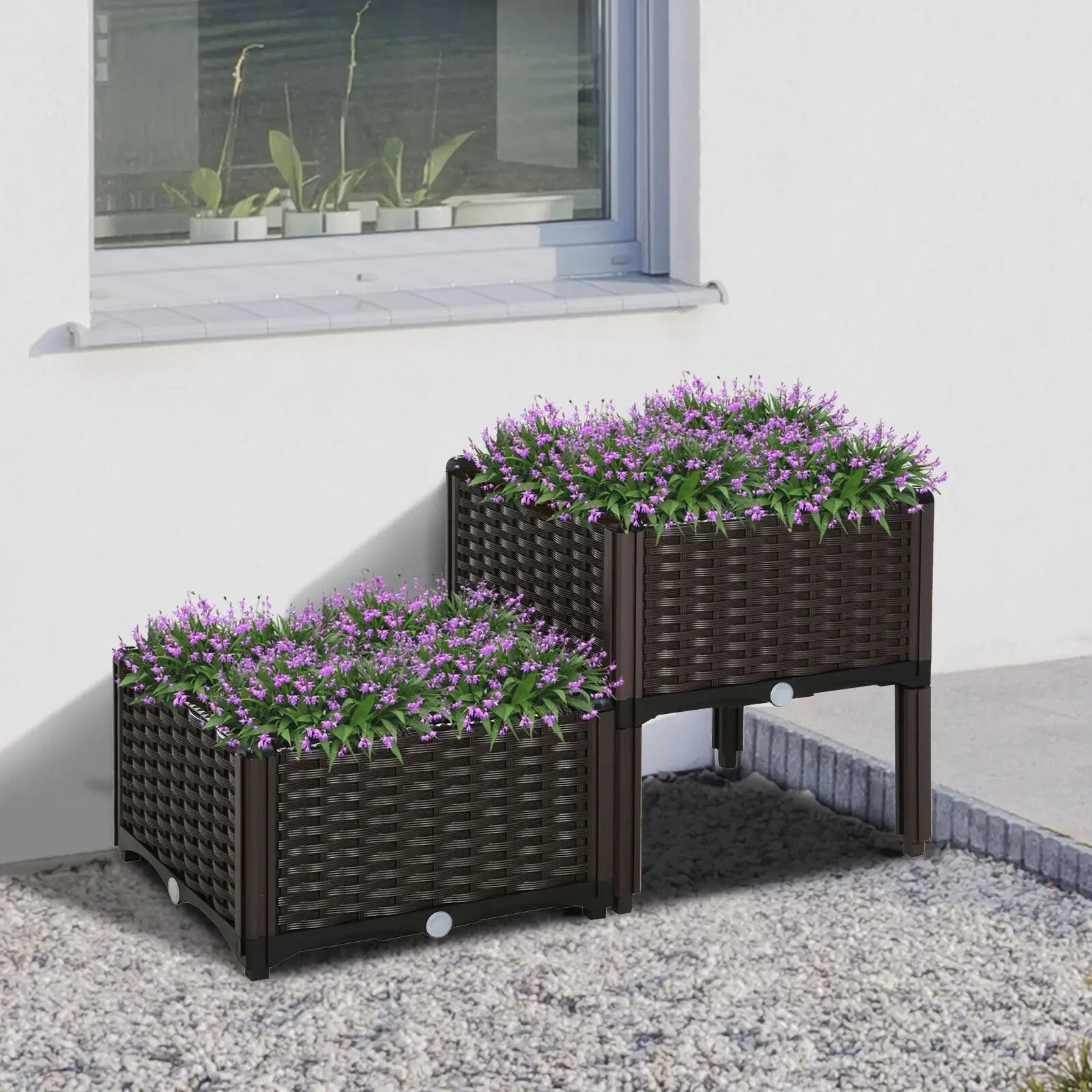 Set of 2 Raised Outdoor Garden Planter Boxes for Vegetables or Flower PP Plastic - Home and Garden Furniture Shop - rustic - furniture