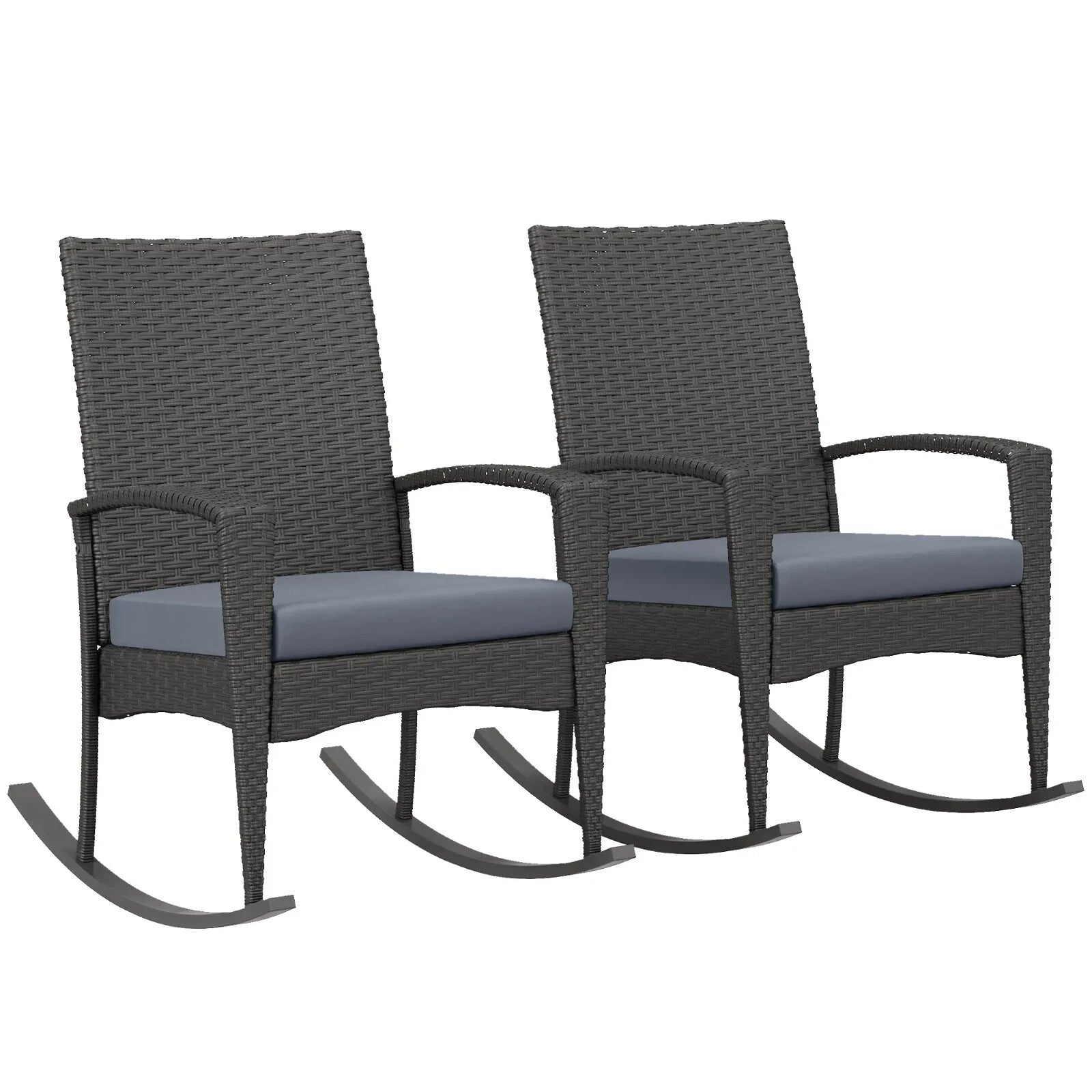 Set of 2 Rattan Garden Rocking Chairs with Cushions and Armrests Outdoor Grey - Home and Garden Furniture Shop - rustic - furniture