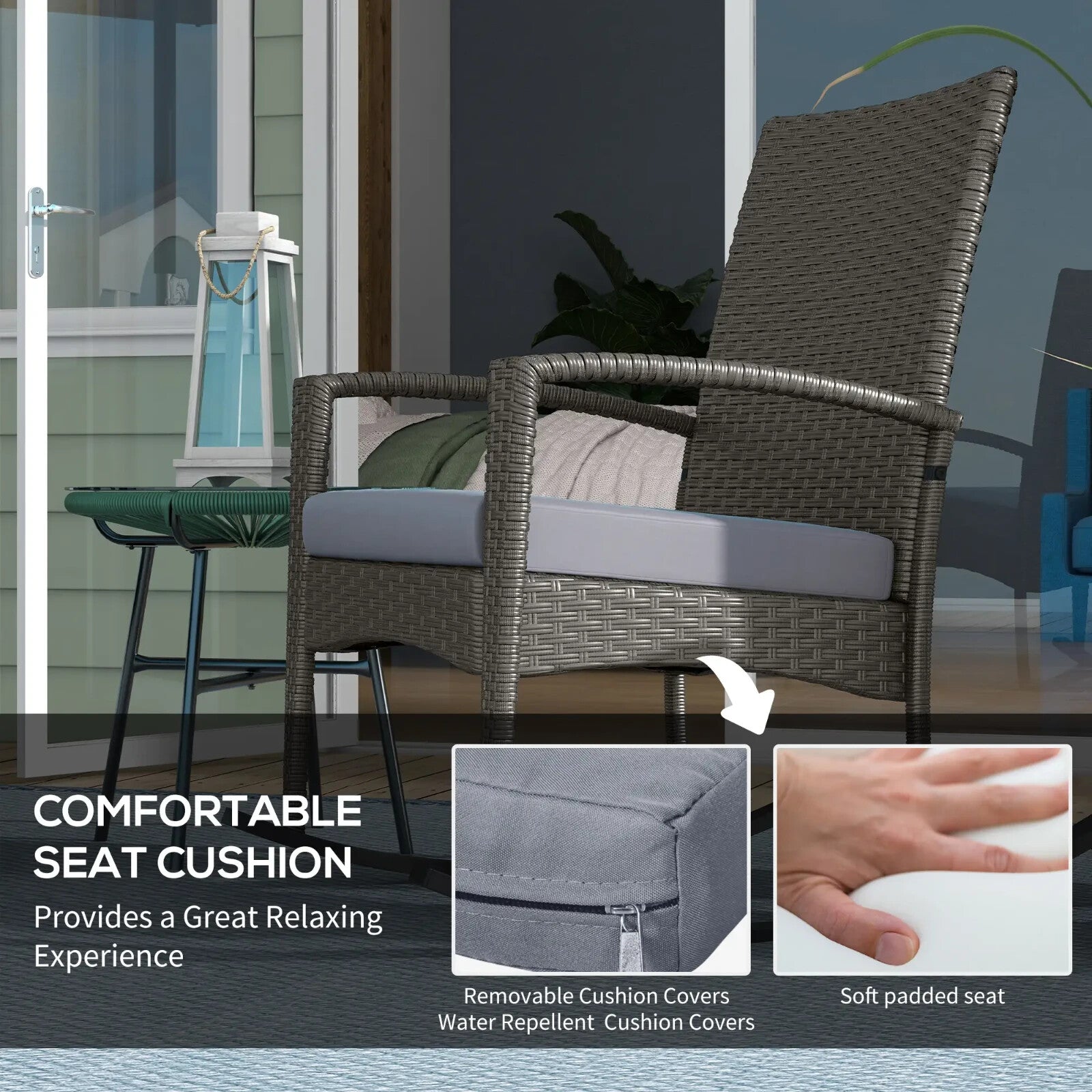 Set of 2 Rattan Garden Rocking Chairs with Cushions and Armrests Outdoor Grey - Home and Garden Furniture Shop - rustic - furniture