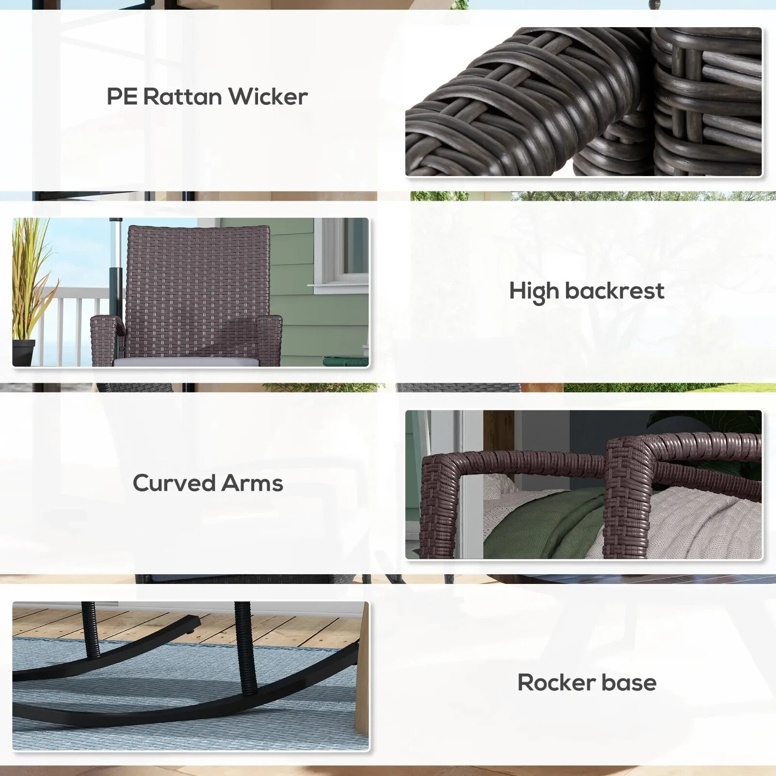 Set of 2 Rattan Garden Rocking Chairs with Cushions and Armrests Outdoor Grey - Home and Garden Furniture Shop - rustic - furniture