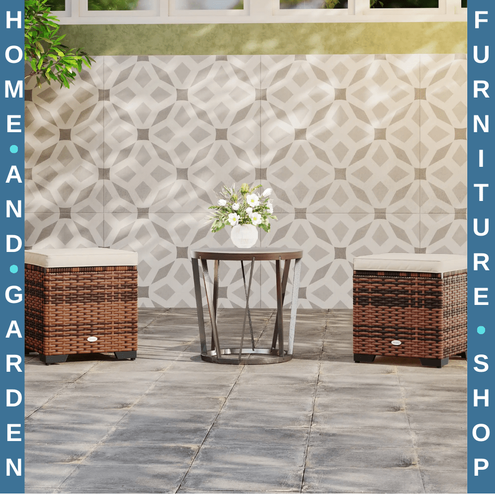 Set of 2 Rattan Outdoor Ottomans with Storage & Cushions Garden Footstools Beige - Home and Garden Furniture Shop - rustic - furniture