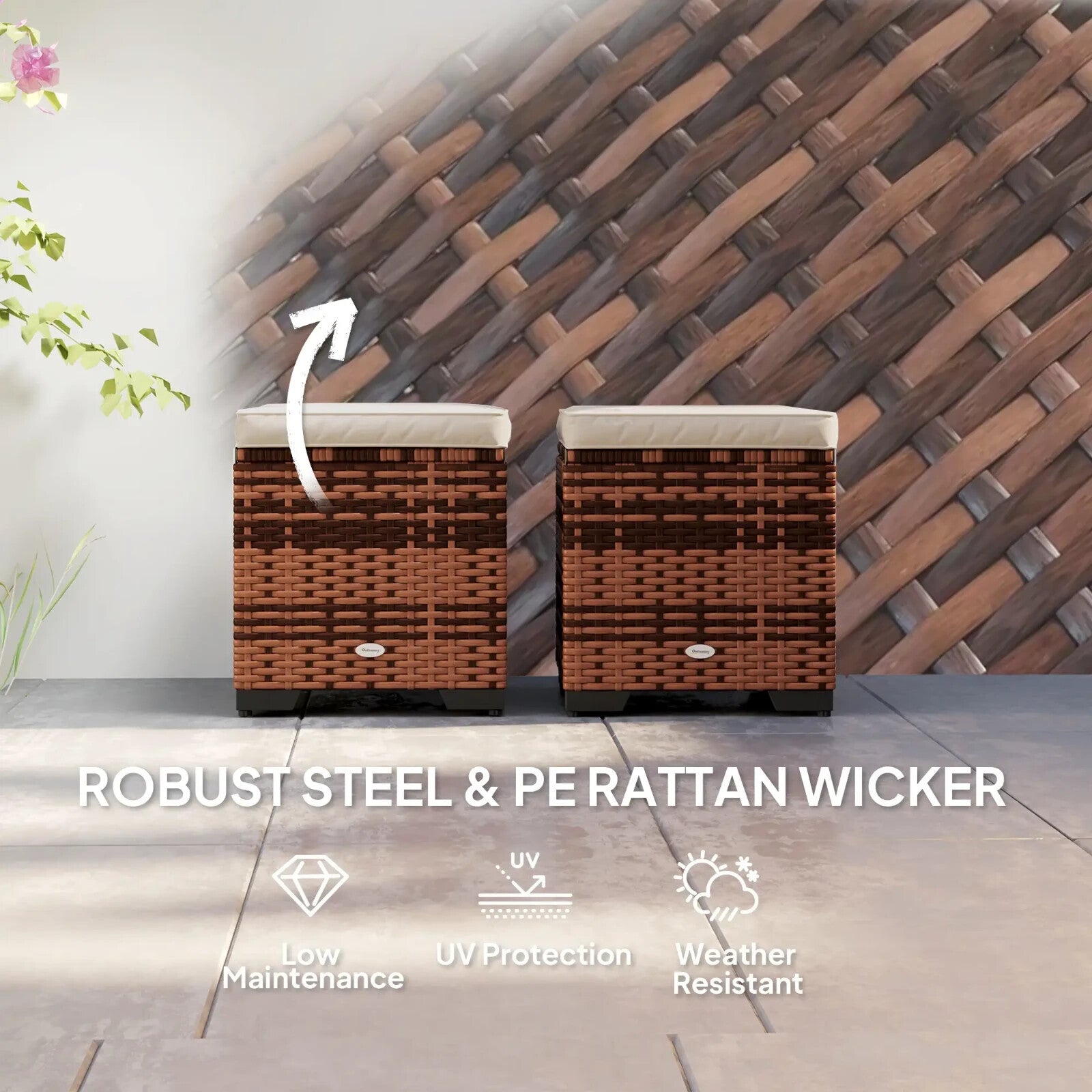 Set of 2 Rattan Outdoor Ottomans with Storage & Cushions Garden Footstools Beige - Home and Garden Furniture Shop - rustic - furniture