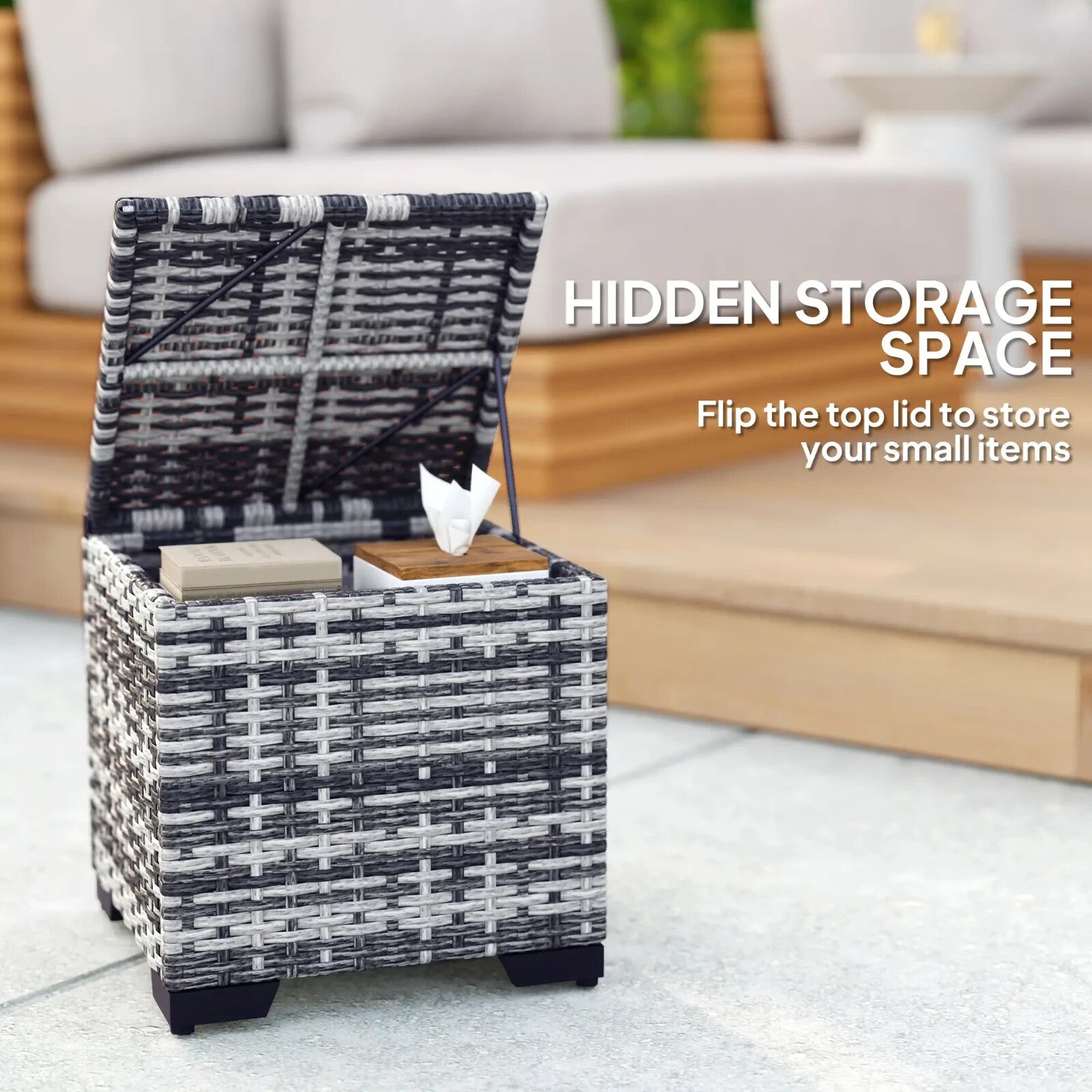 Set of 2 Rattan Storage Footstools Outdoor Ottomans with Cushions Dark Grey - Home and Garden Furniture Shop - rustic - furniture