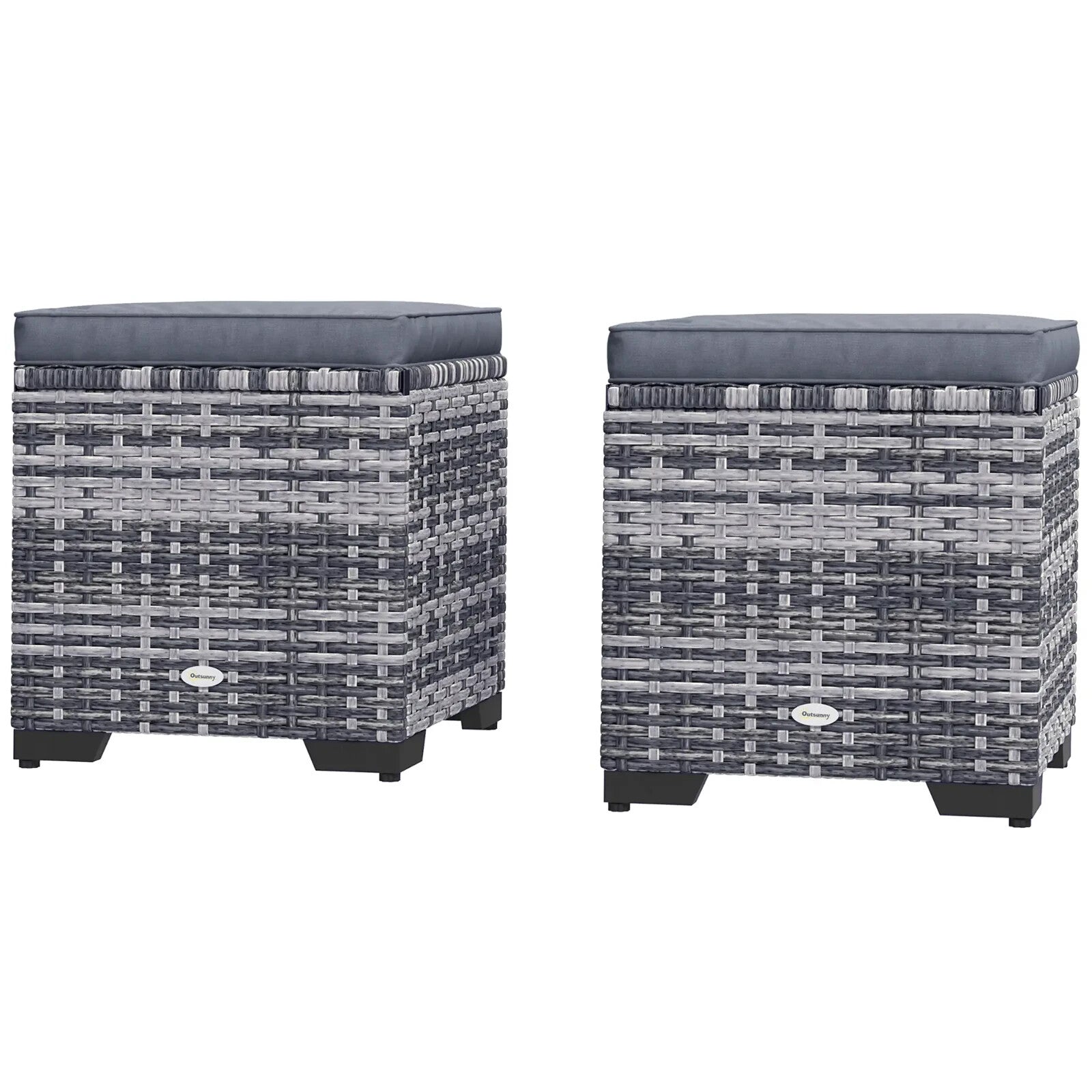 Set of 2 Rattan Storage Footstools Outdoor Ottomans with Cushions Dark Grey - Home and Garden Furniture Shop - rustic - furniture