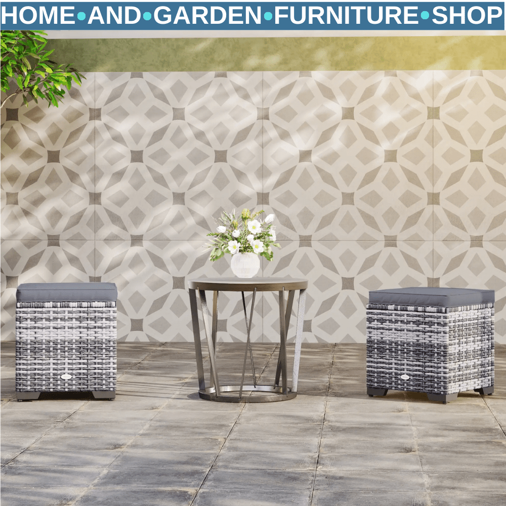 Set of 2 Rattan Storage Footstools Outdoor Ottomans with Cushions Dark Grey - Home and Garden Furniture Shop - rustic - furniture