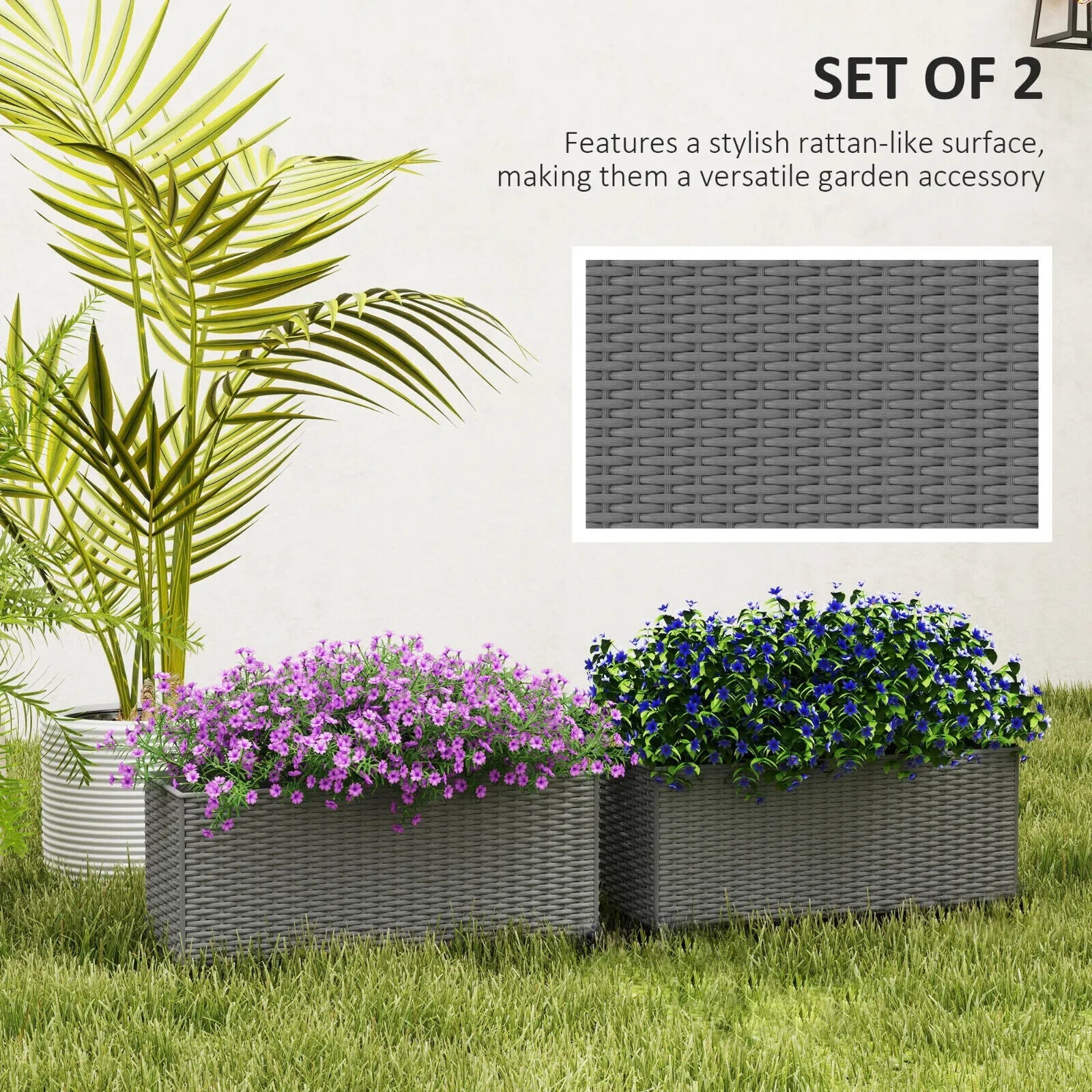 Set of 2 Rattan - Style Hanging Flower Boxes 50cm Planters for Balcony or Garden - Home and Garden Furniture Shop - #rustic - furniture#