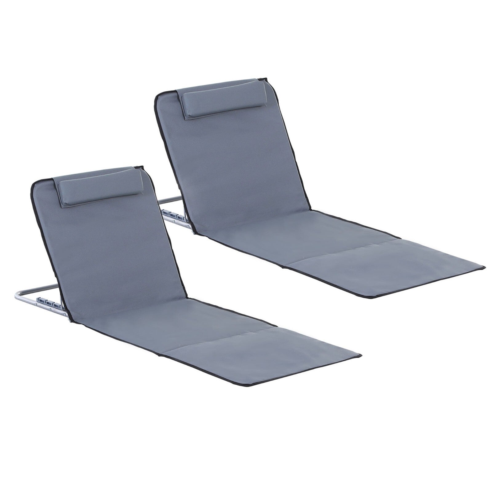Set of 2 Reclining Beach Mats with Steel Frame Portable Folding Loungers Grey - Home and Garden Furniture Shop - rustic - furniture