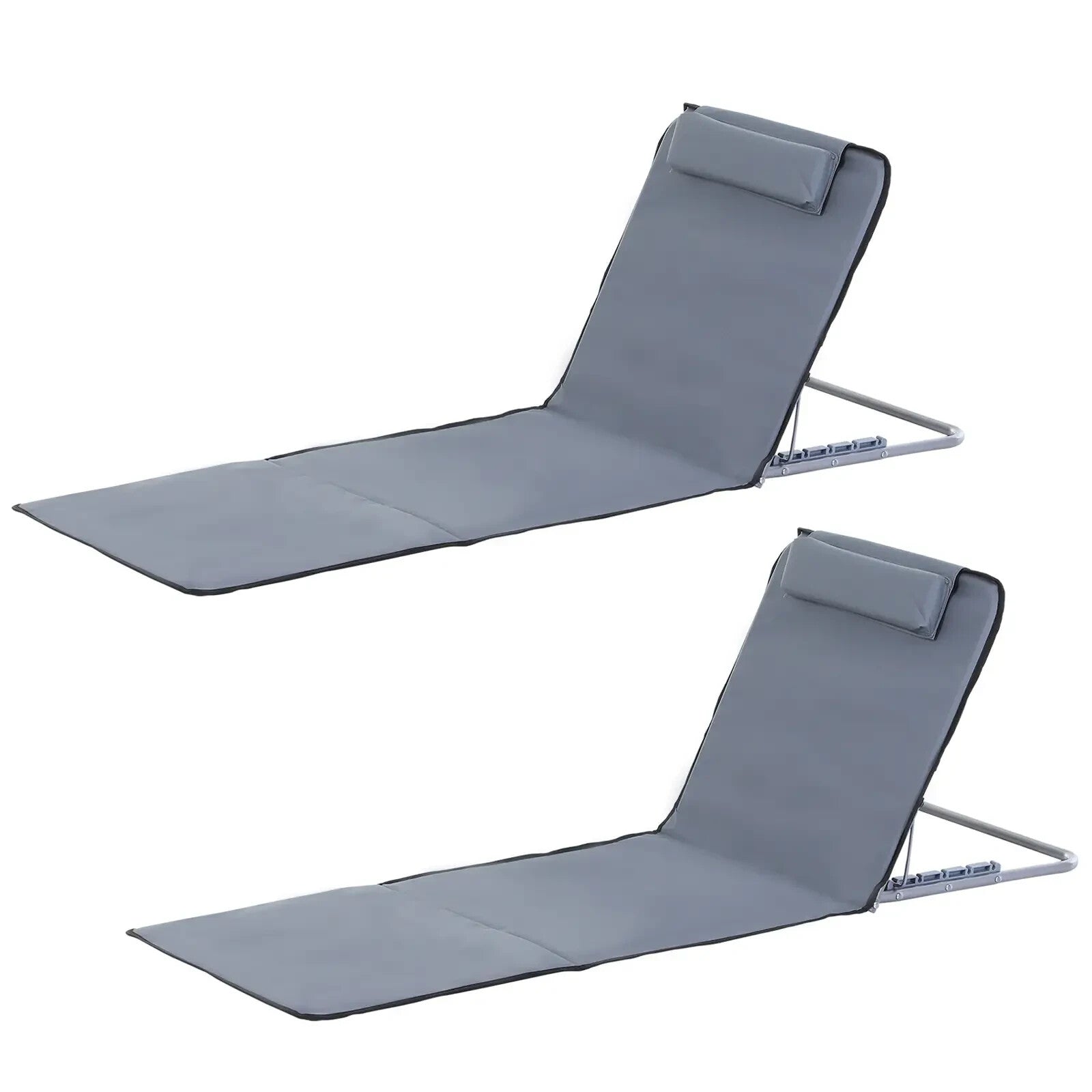 Set of 2 Reclining Beach Mats with Steel Frame Portable Folding Loungers Grey - Home and Garden Furniture Shop - rustic - furniture