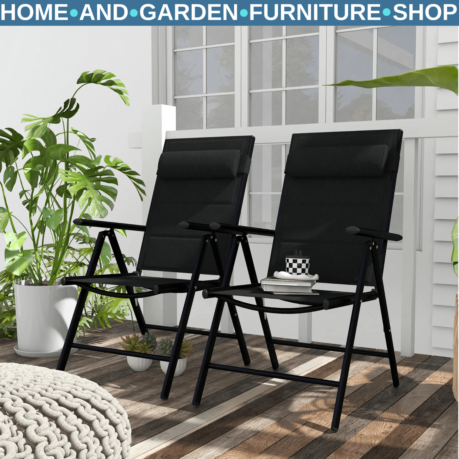 Set of 2 Reclining Folding Garden Chairs Adjustable Aluminium Patio Dining Seats - Home and Garden Furniture Shop - rustic - furniture