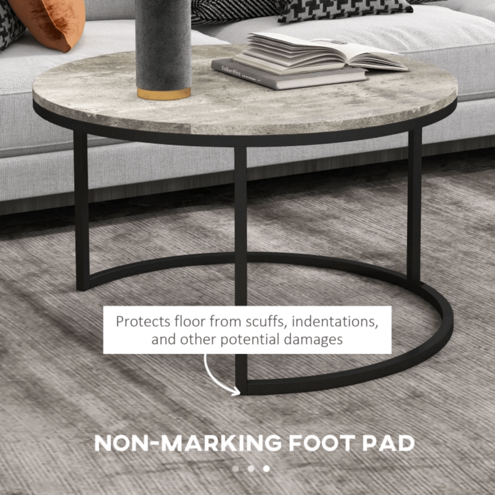 Set of 2 Stacking Coffee Table Metal Legs Marble Effect Top Nesting Side Tables - Home and Garden Furniture Shop - rustic - furniture