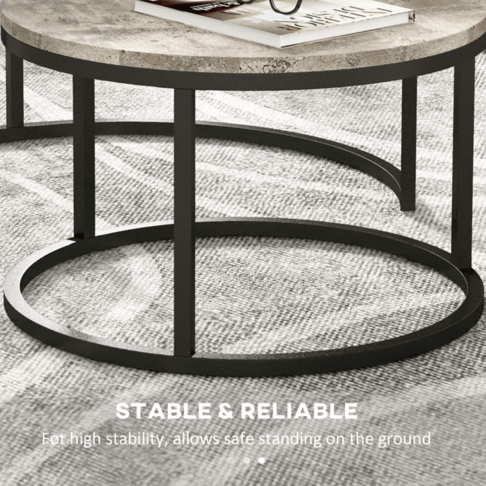 Set of 2 Stacking Coffee Table Metal Legs Marble Effect Top Nesting Side Tables - Home and Garden Furniture Shop - rustic - furniture