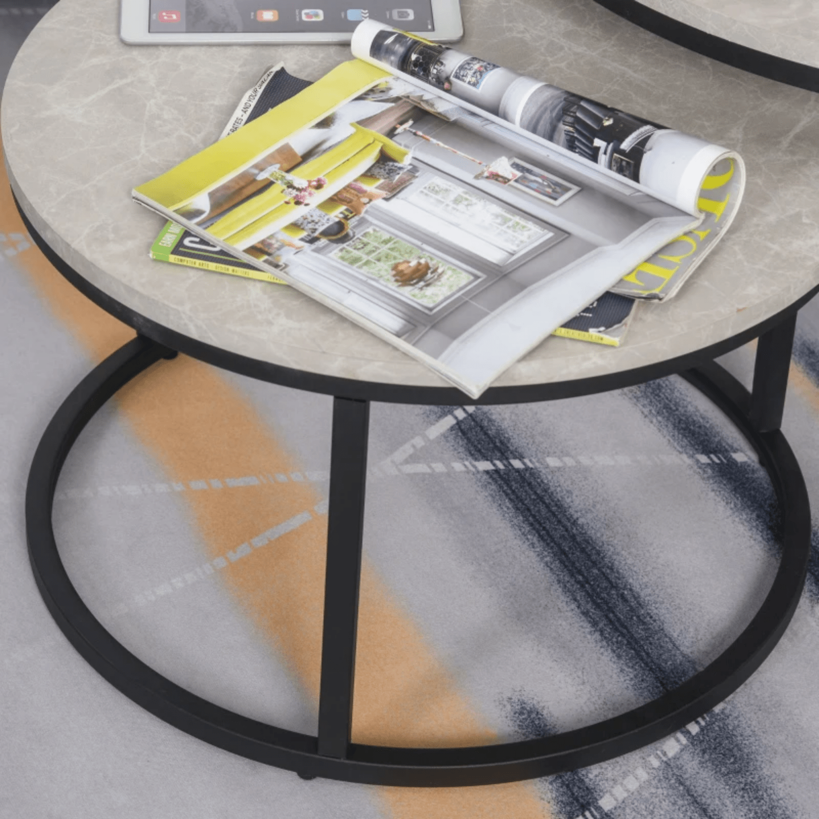 Set of 2 Stacking Coffee Table Metal Legs Marble Effect Top Nesting Side Tables - Home and Garden Furniture Shop - rustic - furniture